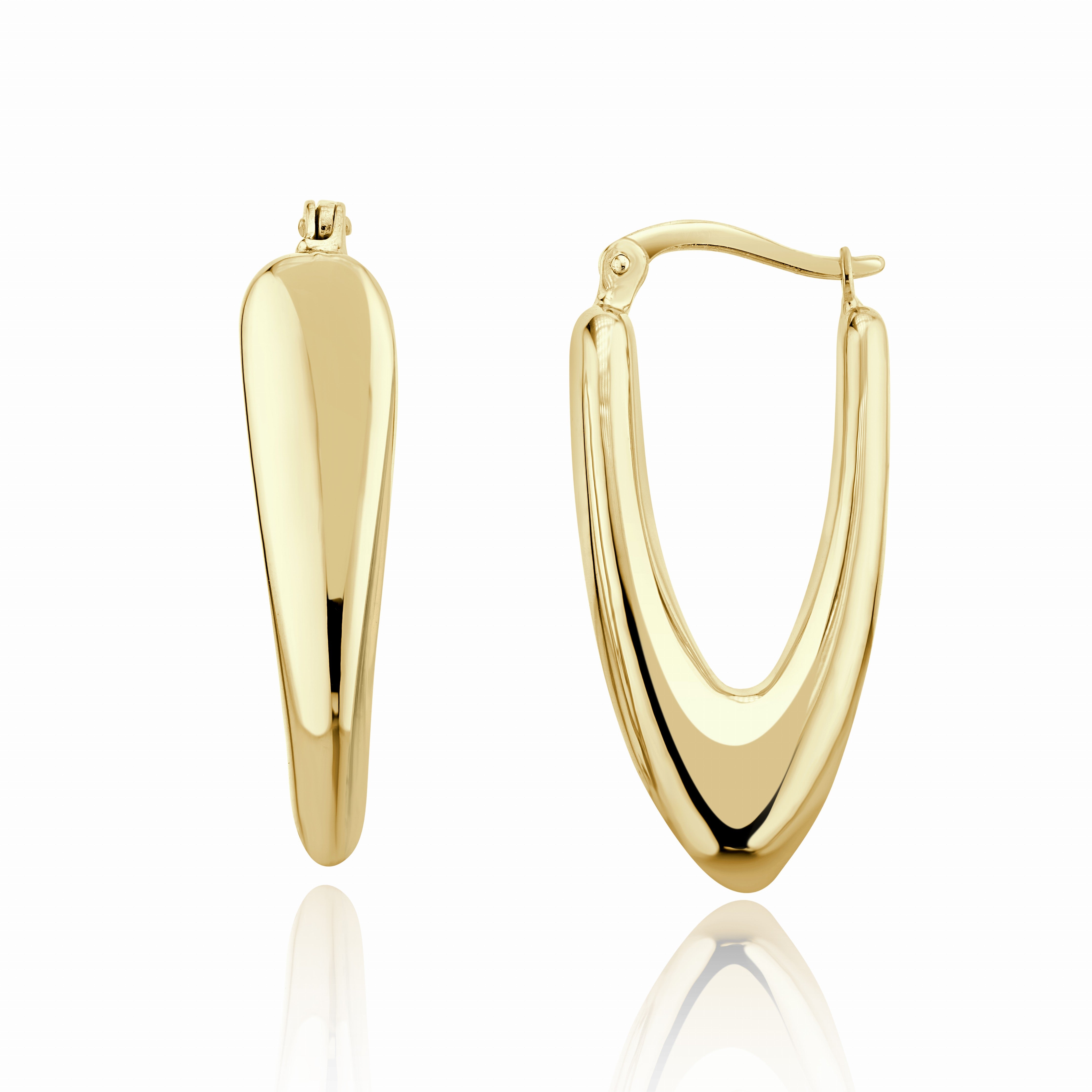 9CT YELLOW GOLD CHUNKY 'V' HOOP EARRINGS