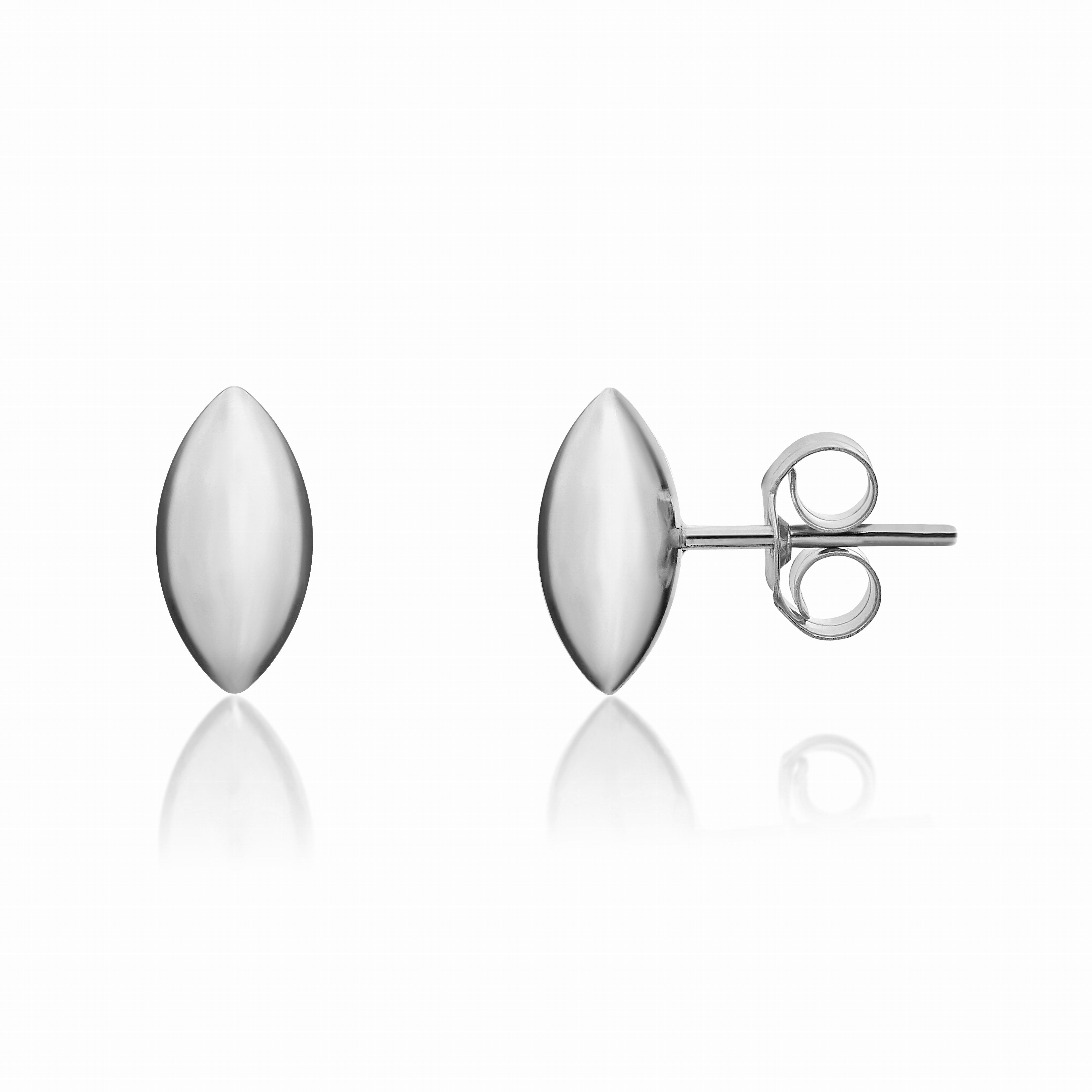 9CT WHITE GOLD POLISHED 3D MARQUISE SHAPE STUD EARRINGS