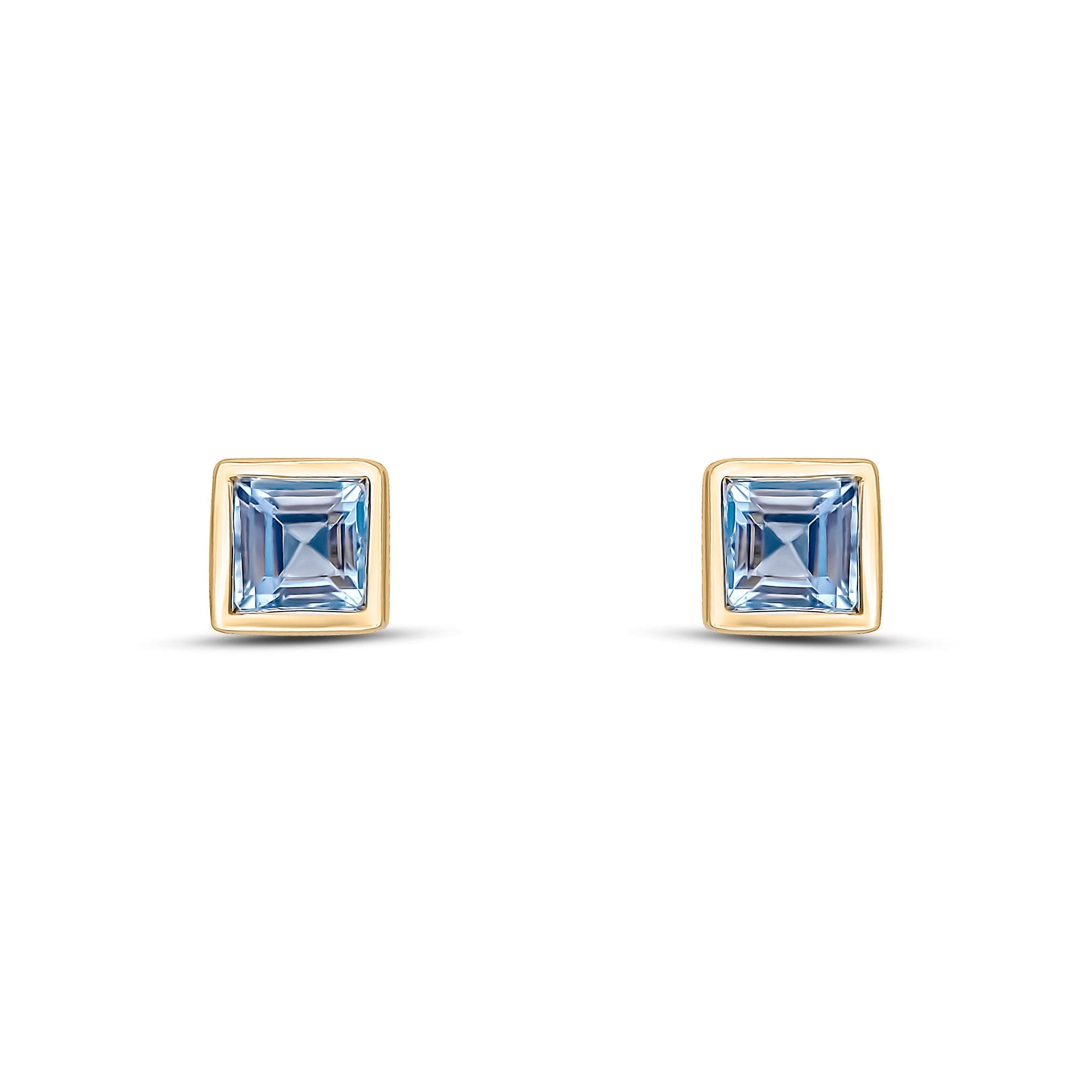9CT YG 3MM SQUARE AQUA RUBOVER SET EARRINGS