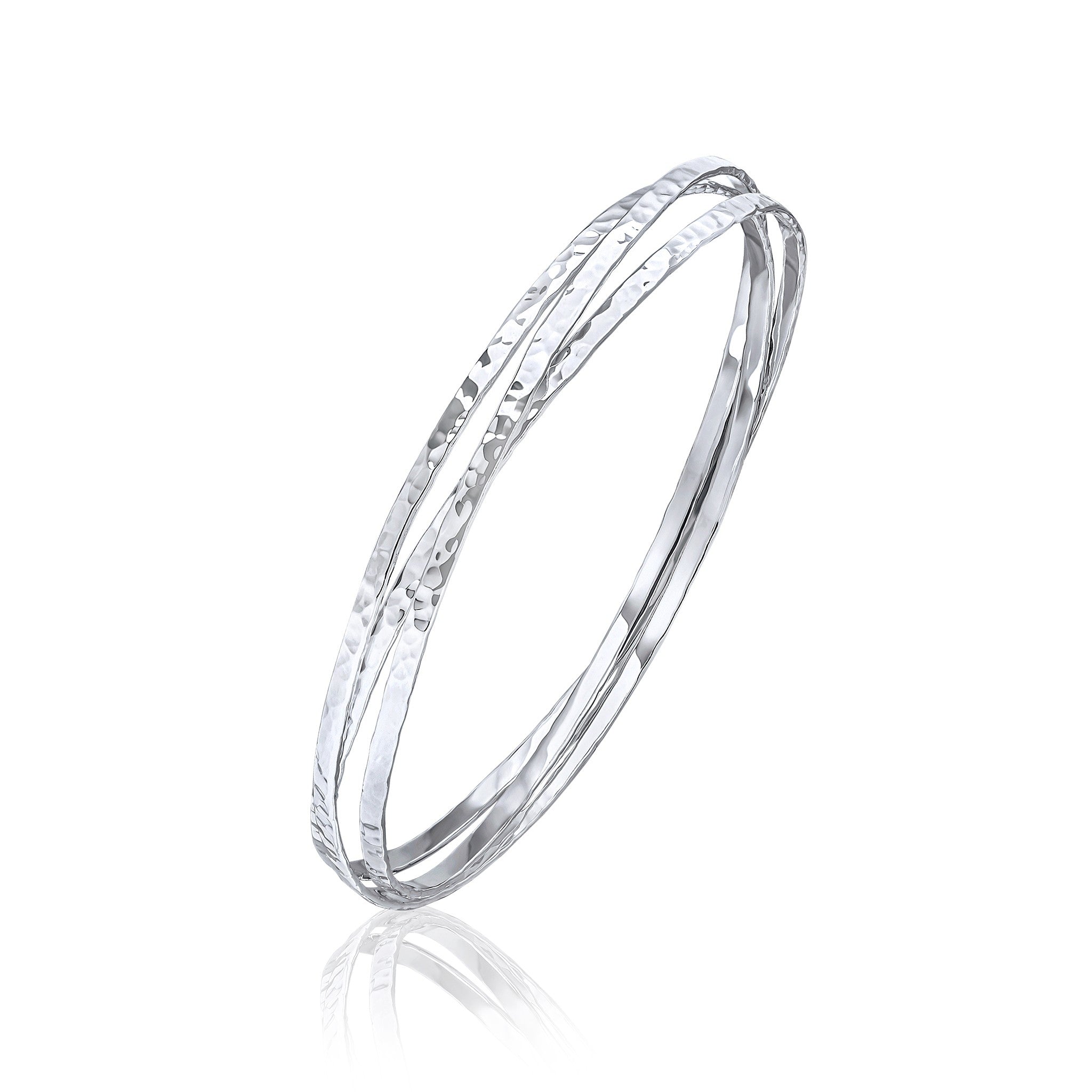 Silver 2mm Flat Profile Hammered Russian Bangle