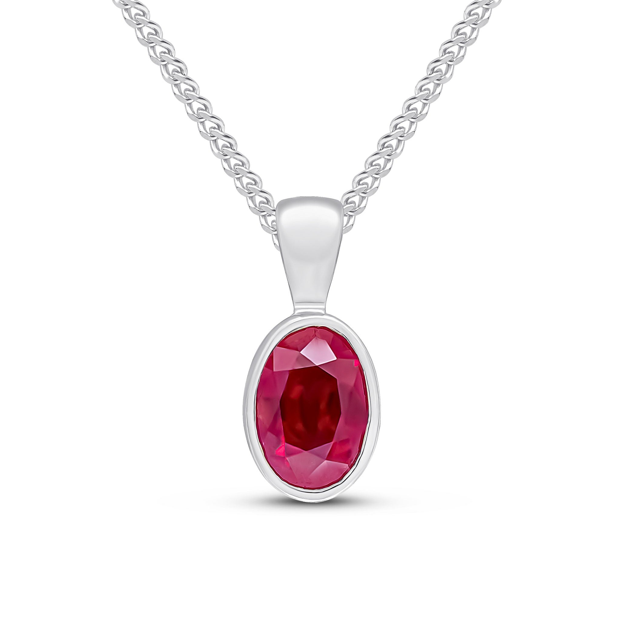 9CT WG 7X5MM OVAL RUBY RUBOVER PENDANT