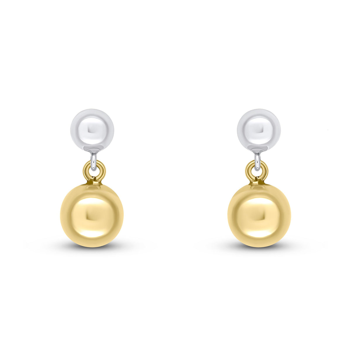 9CT WHITE GOLD 5MM & YELLOW GOLD 7MM POLISHED BALL DROP EARRINGS