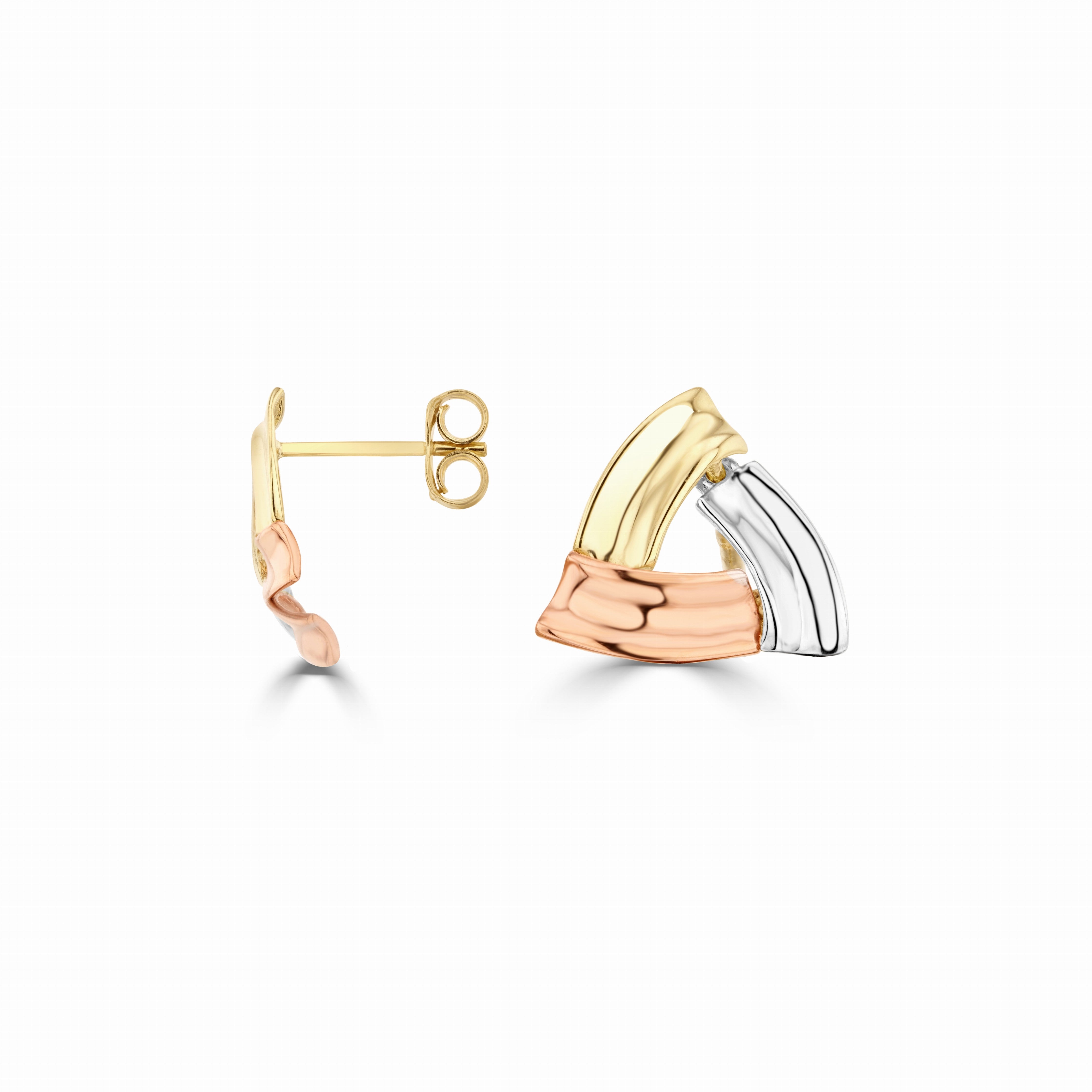 9CT 3 COLOUR GOLD POLISHED OPEN TRIANGULAR EARRINGS
