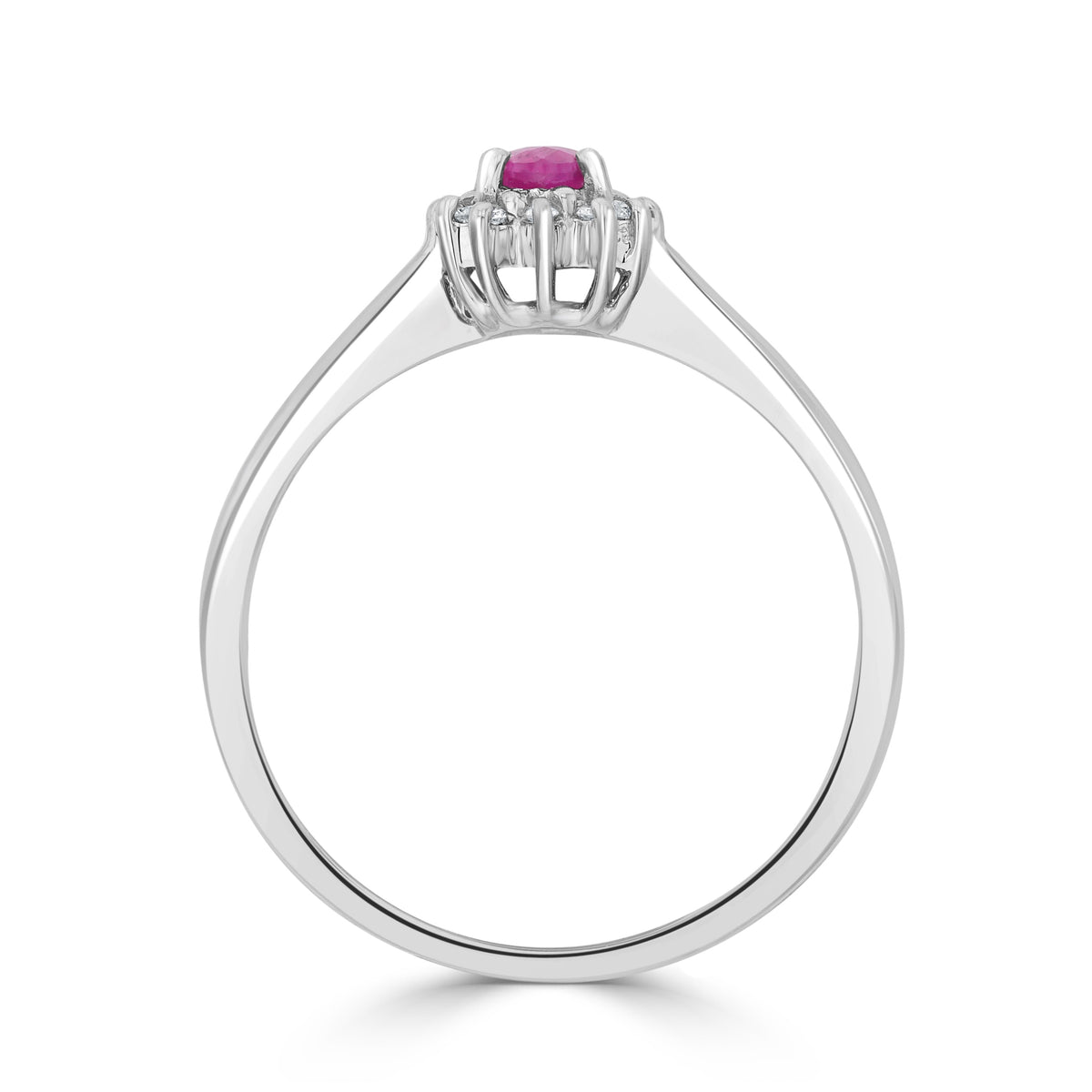 9CT WG 5X3 OVAL RUBY & DIAMOND CLAW SET CLUSTER RING