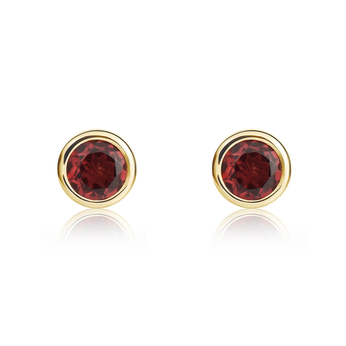 9CT YG 4MM ROUND GARNET RUBOVER STUD EARRINGS