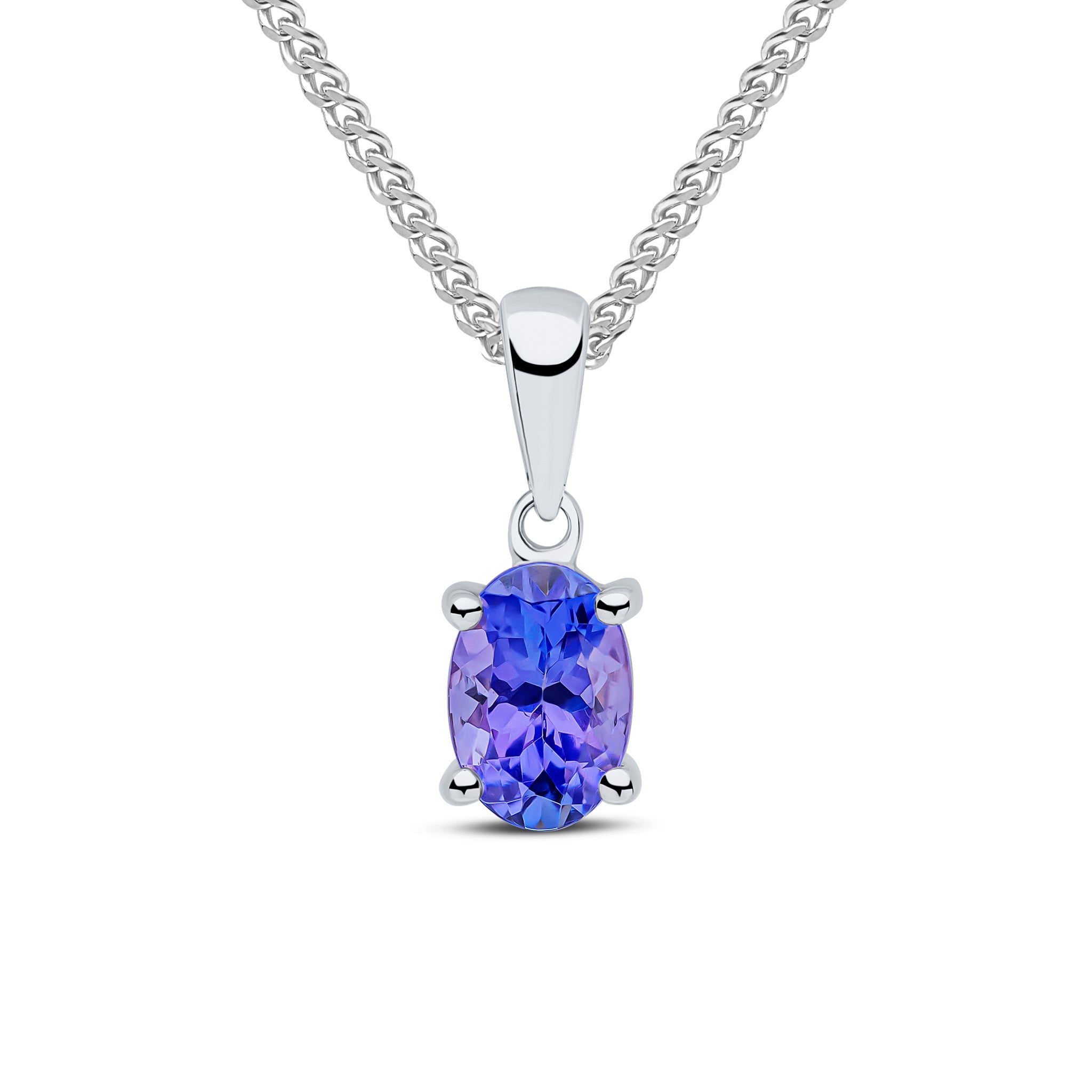 9CT WG 6X4 OVAL TANZANITE CLAW PENDANT