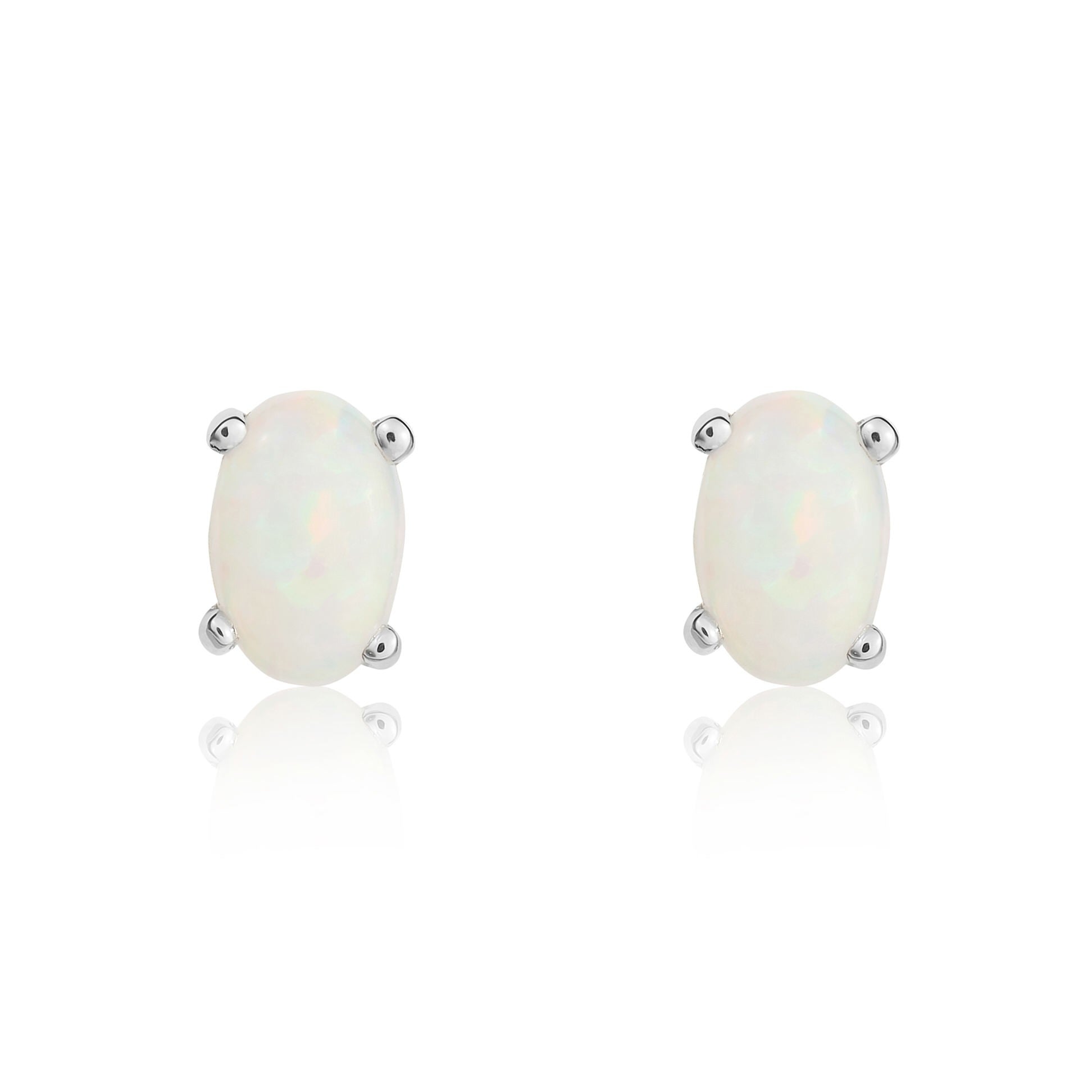 9CT WG 6X4 OVAL OPAL CLAW SET EARRINGS