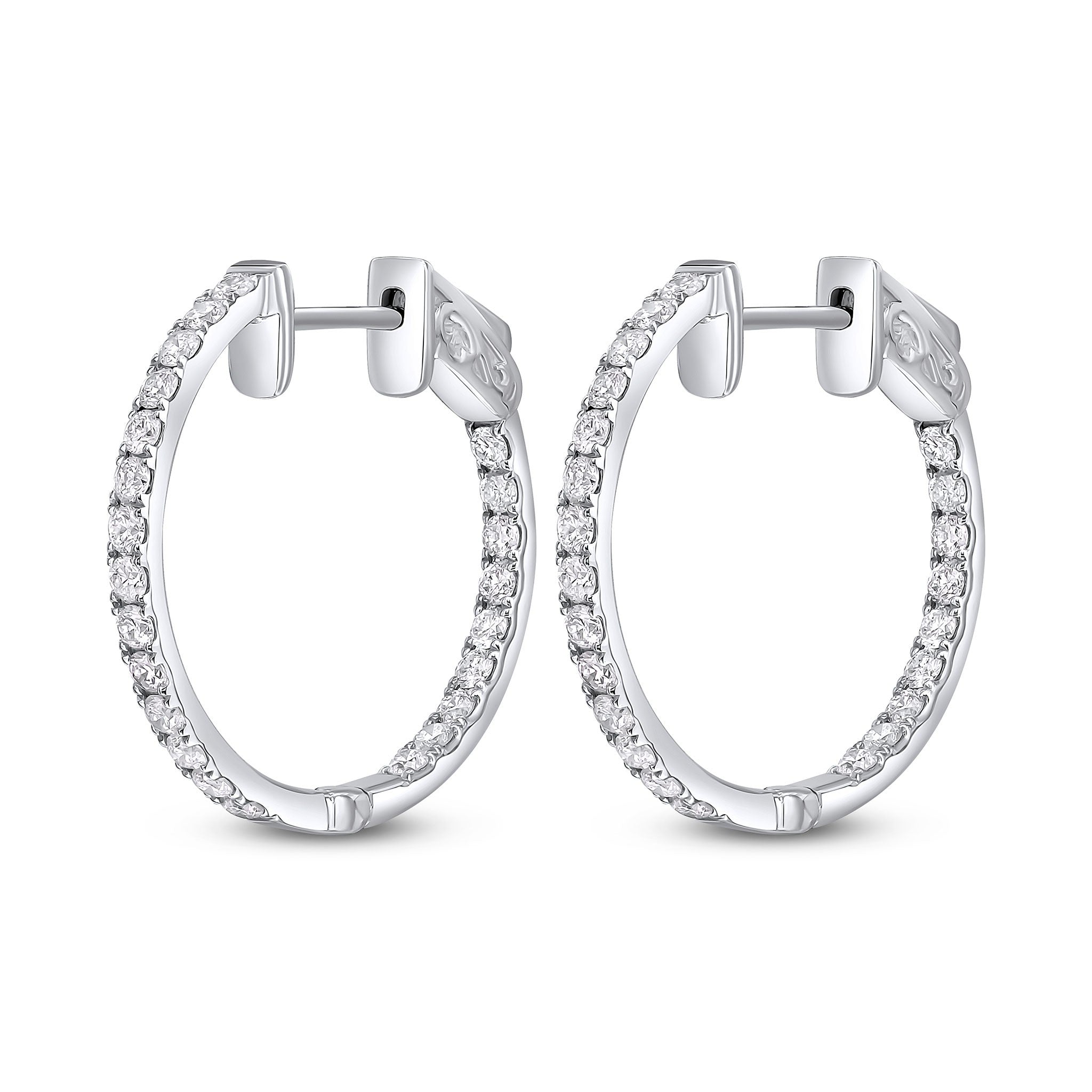 18CT WHITE GOLD ROUND DIAMOND CLAW SET FULL HOOP EARRINGS. 0.71CT