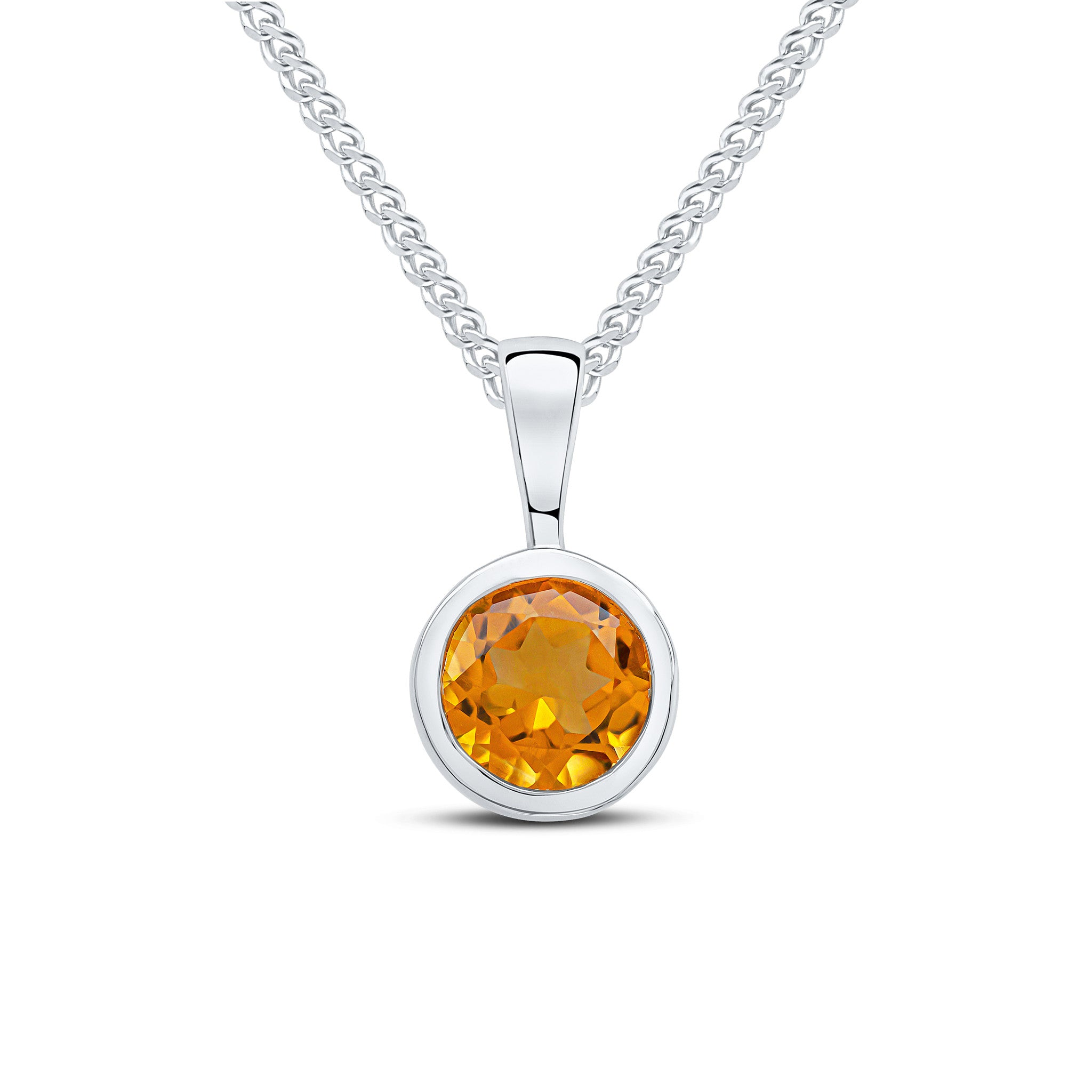 9CT WG 6MM ROUND CITRINE RUBOVER PENDANT
