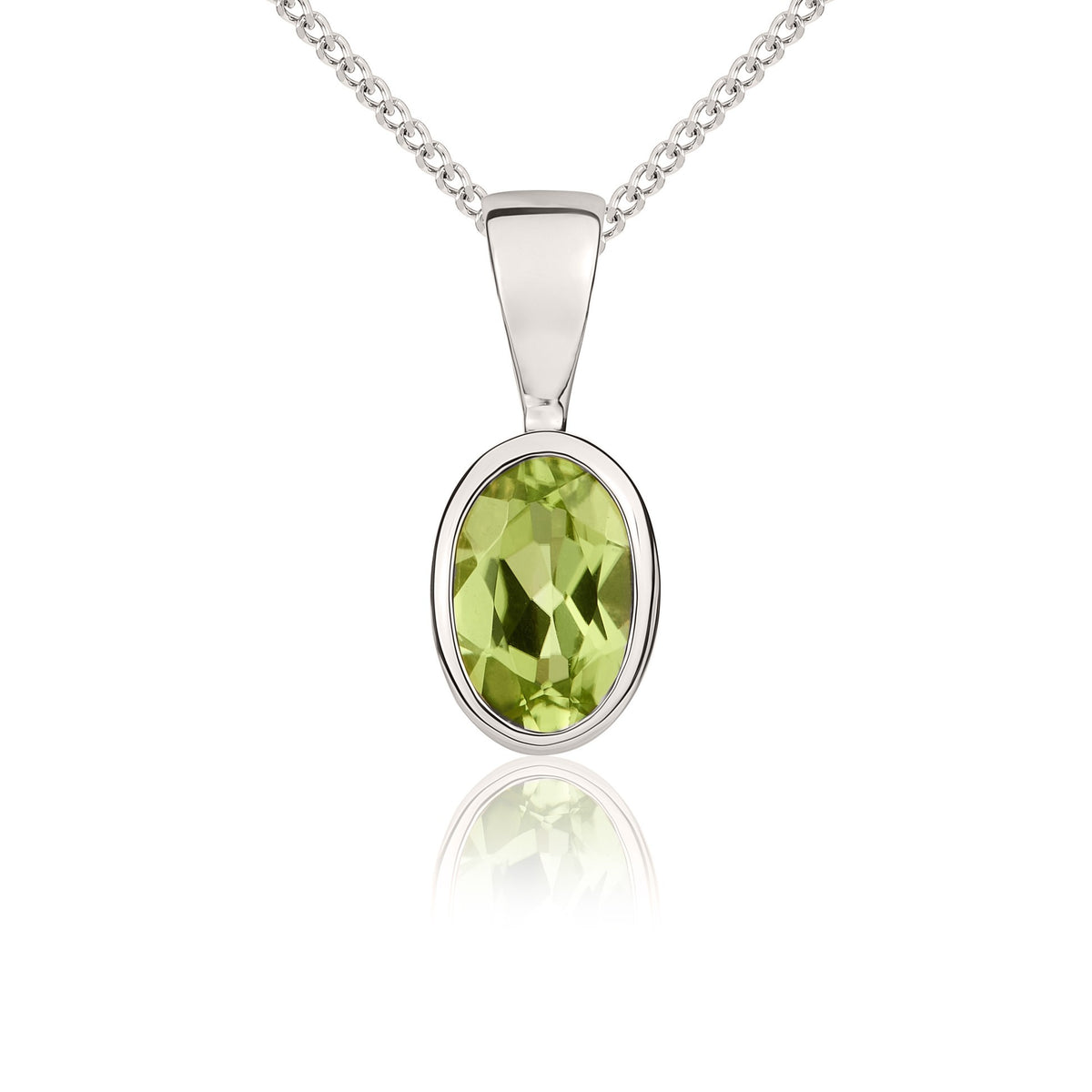 9CT WG 6X4MM OVAL PERIDOT RUBOVER SET PENDANT