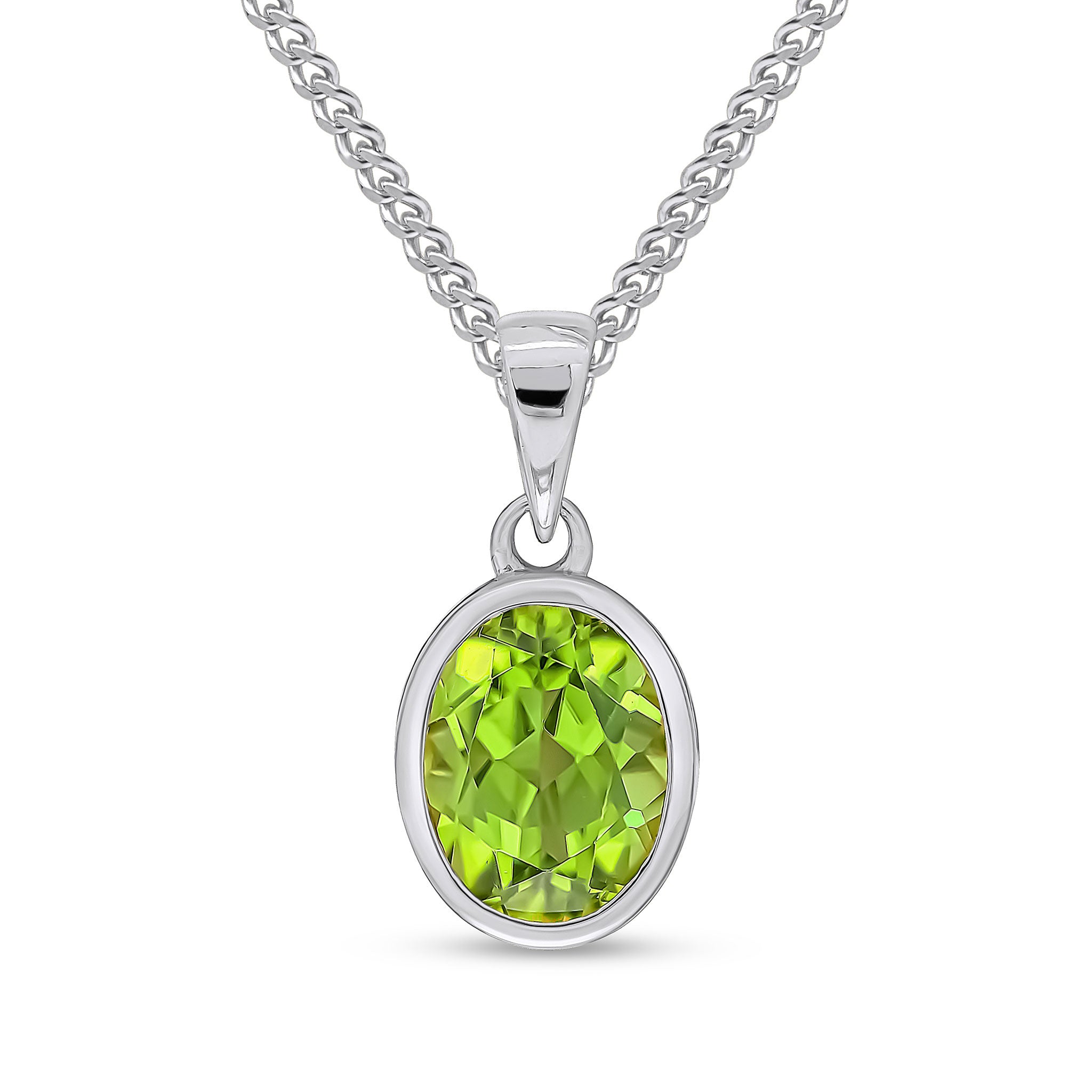 9CT WG 9X7MM OVAL PERIDOT SINGLE STONE RUBOVER PENDANT WITH PLAIN LOOP (TEMPORARILY DISCONTINUED)