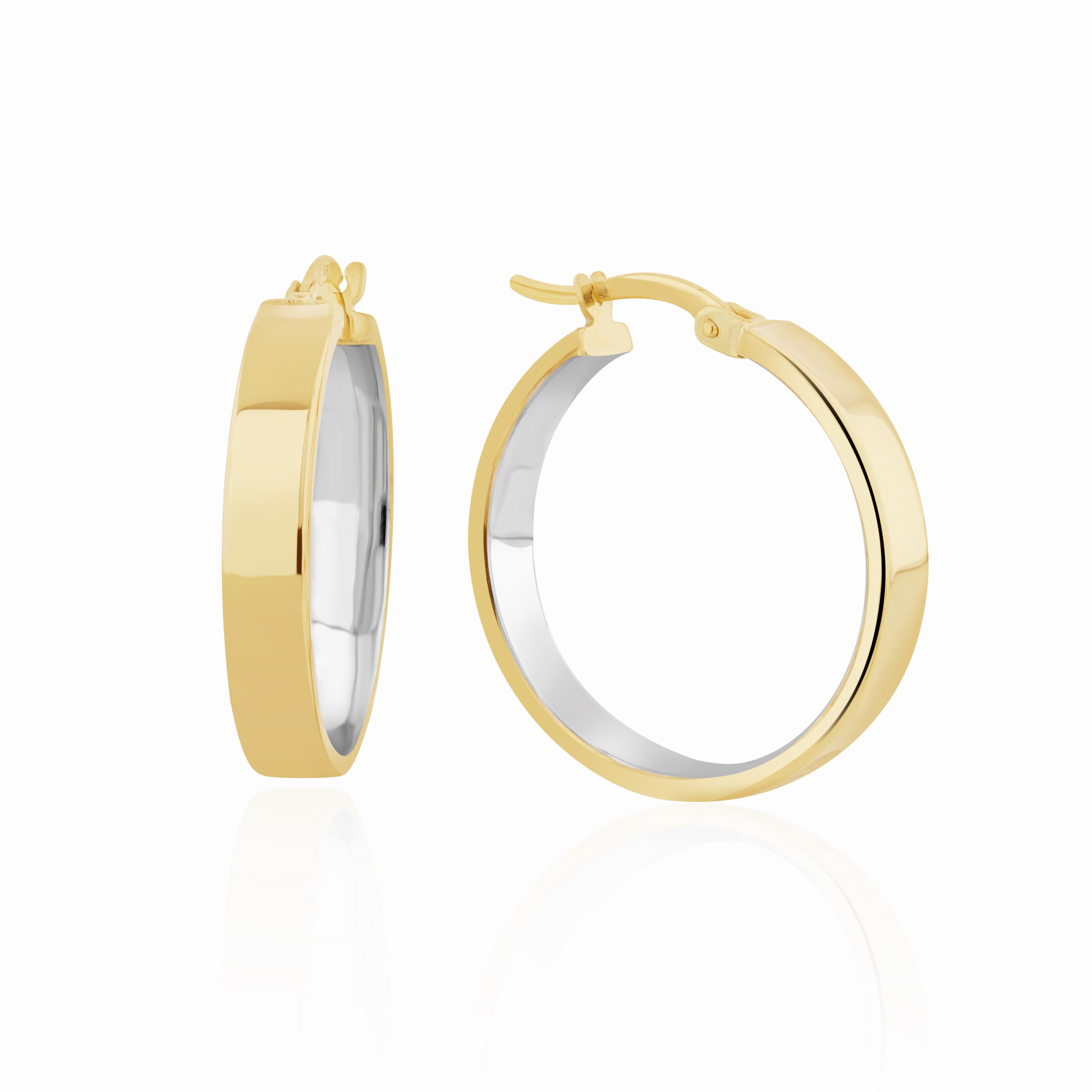 9CT YG FLAT 4MM WIDE HOOP EARRINGS WITH WG INNER