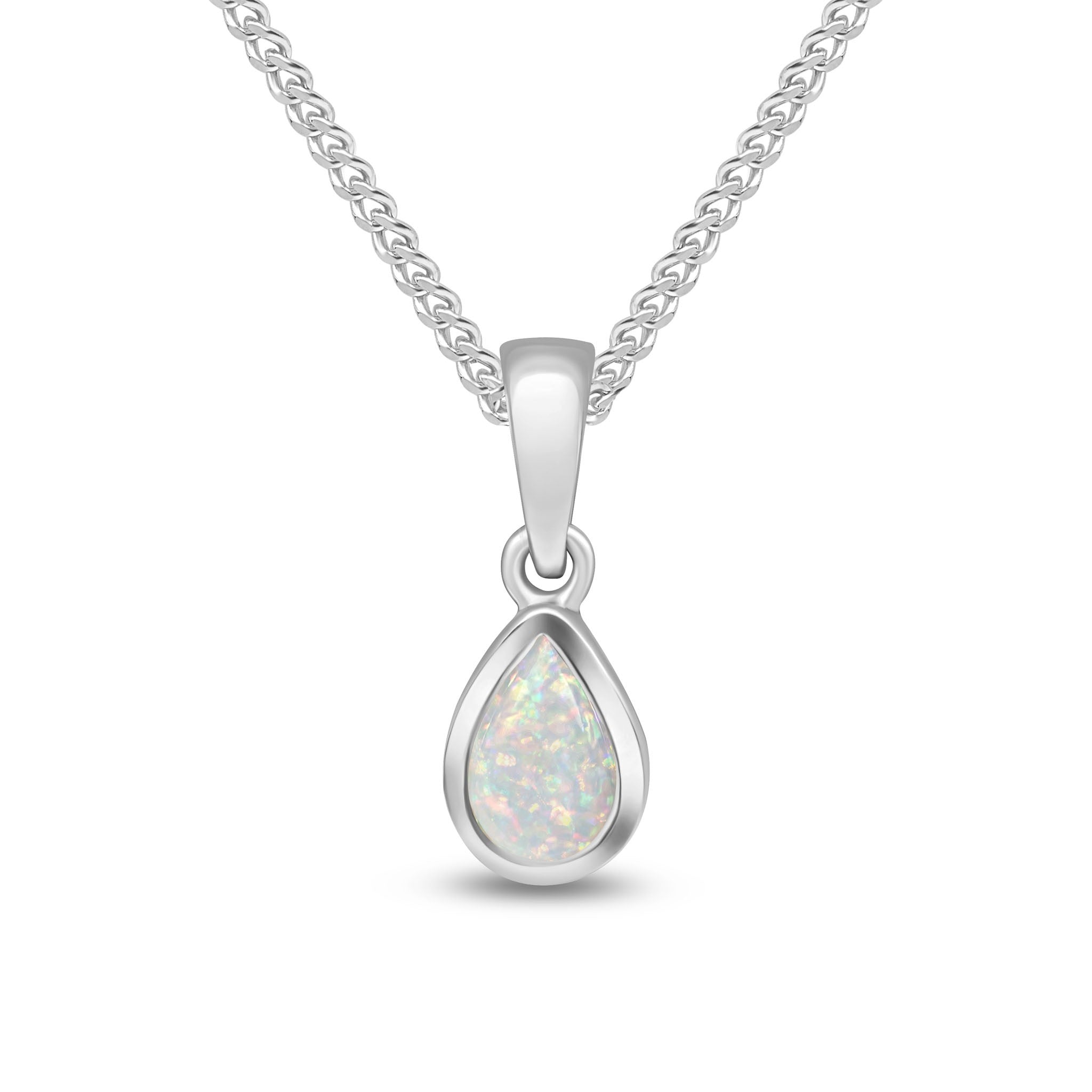 9CT WG 6X4 PEARSHAPE OPAL RUBOVER SET PENDANT