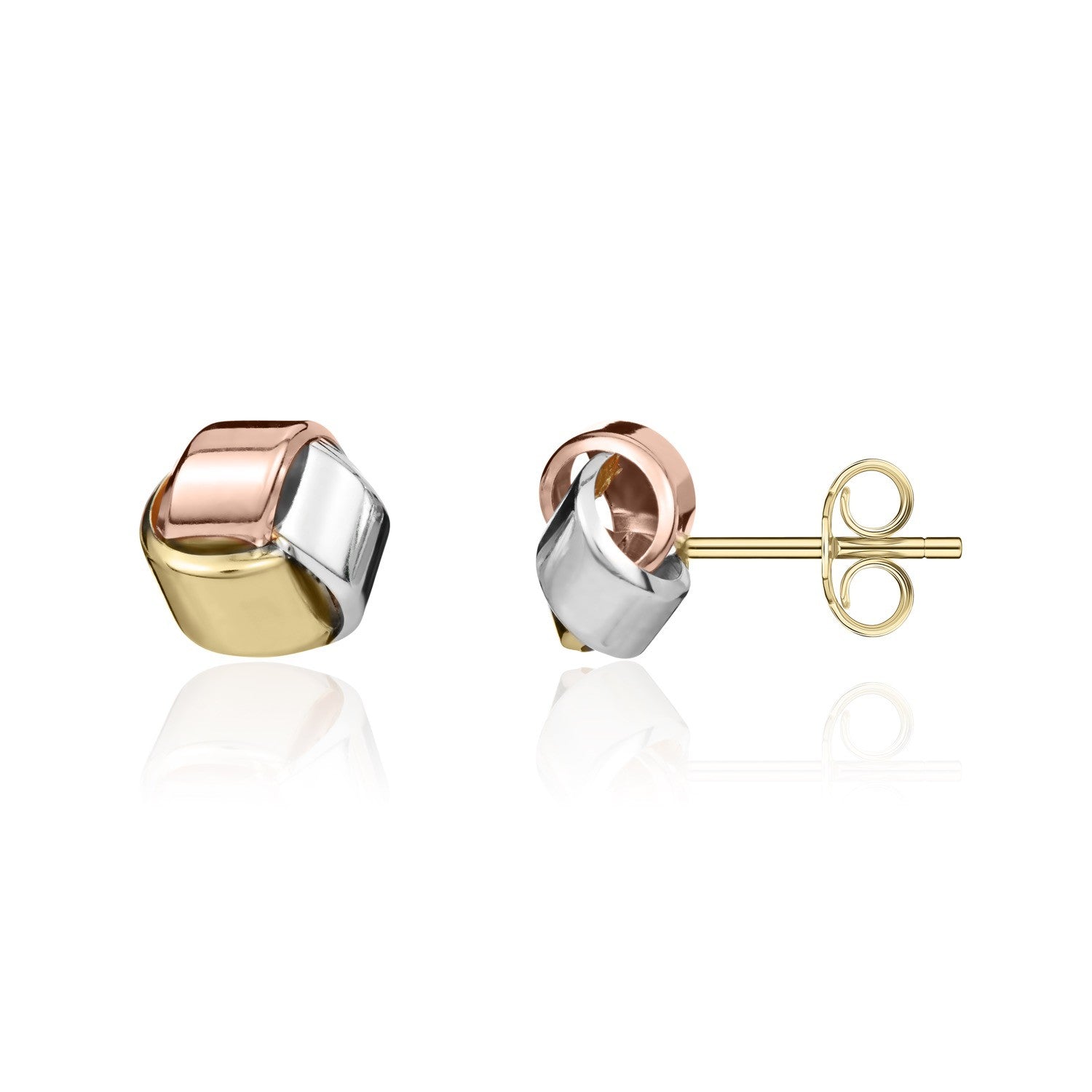 9CT 3 COLOUR GOLD POLISHED PLAIN 9.5MM KNOT EARRINGS