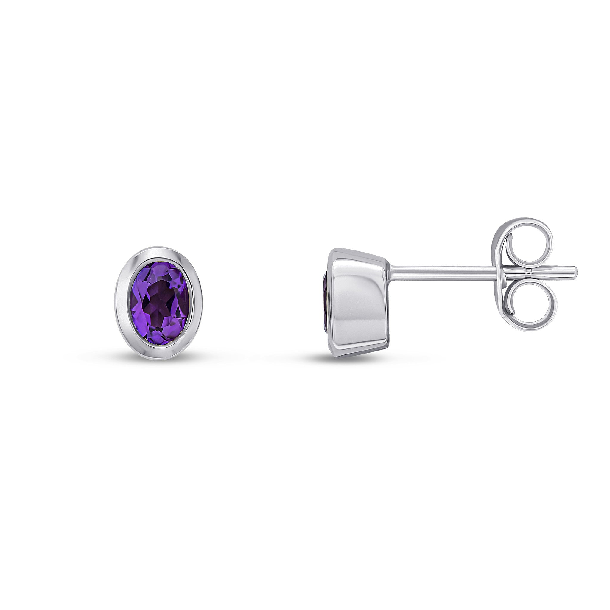 9CT WG 4X3MM OVAL AMETHYST RUBOVER EARRINGS