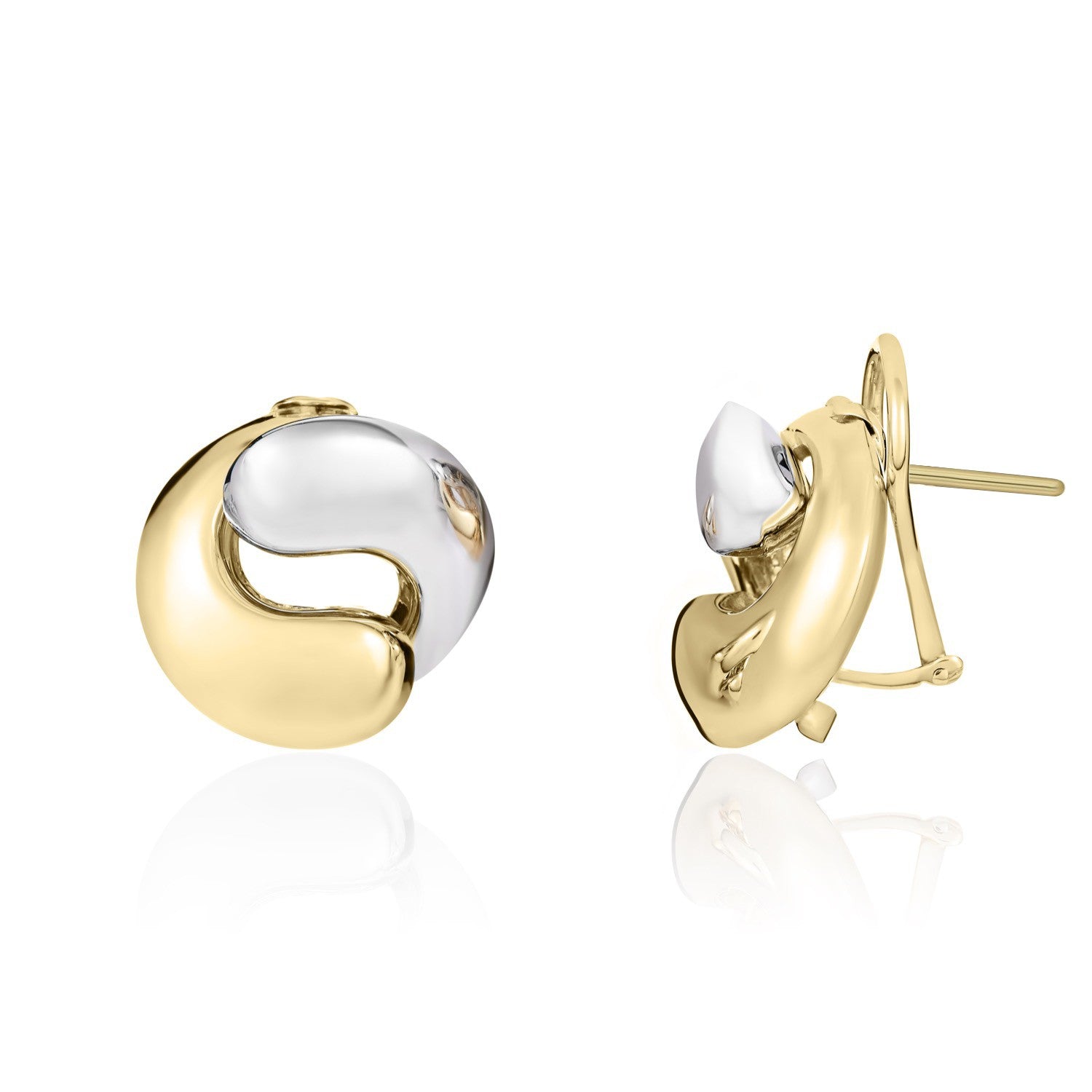 9CT YWG ROUND YIN-YANG PEG AND CLIP EARRINGS