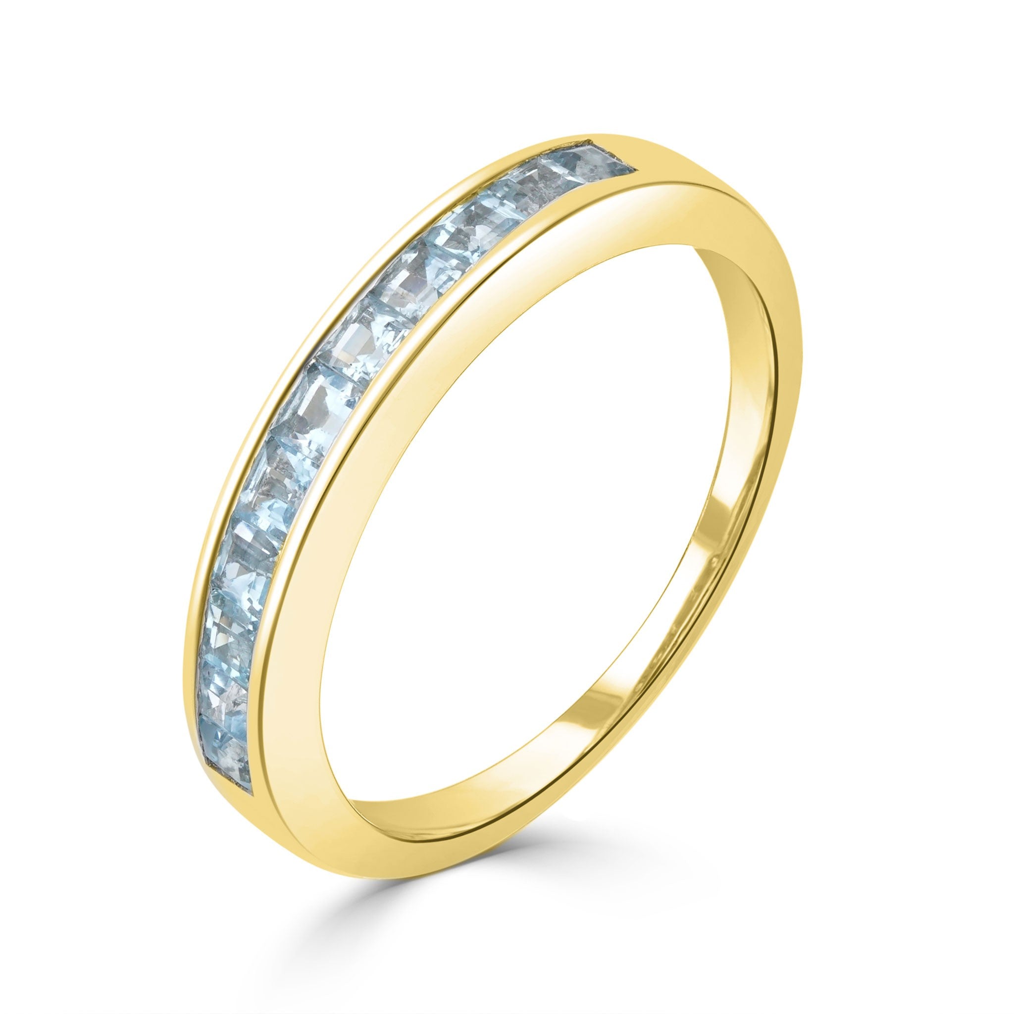 9CT YG SQUARE AQUA 11ST CHANNEL SET 1/2 ETERNITY RING