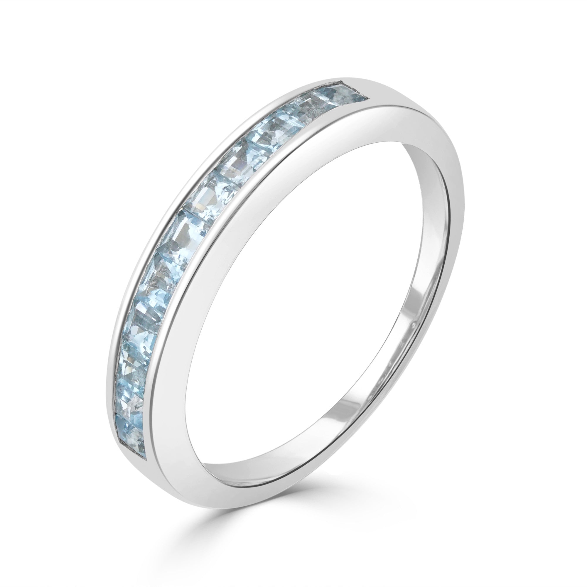 9CT WG SQUARE AQUA 11ST CHANNEL SET 1/2 ETERNITY RING