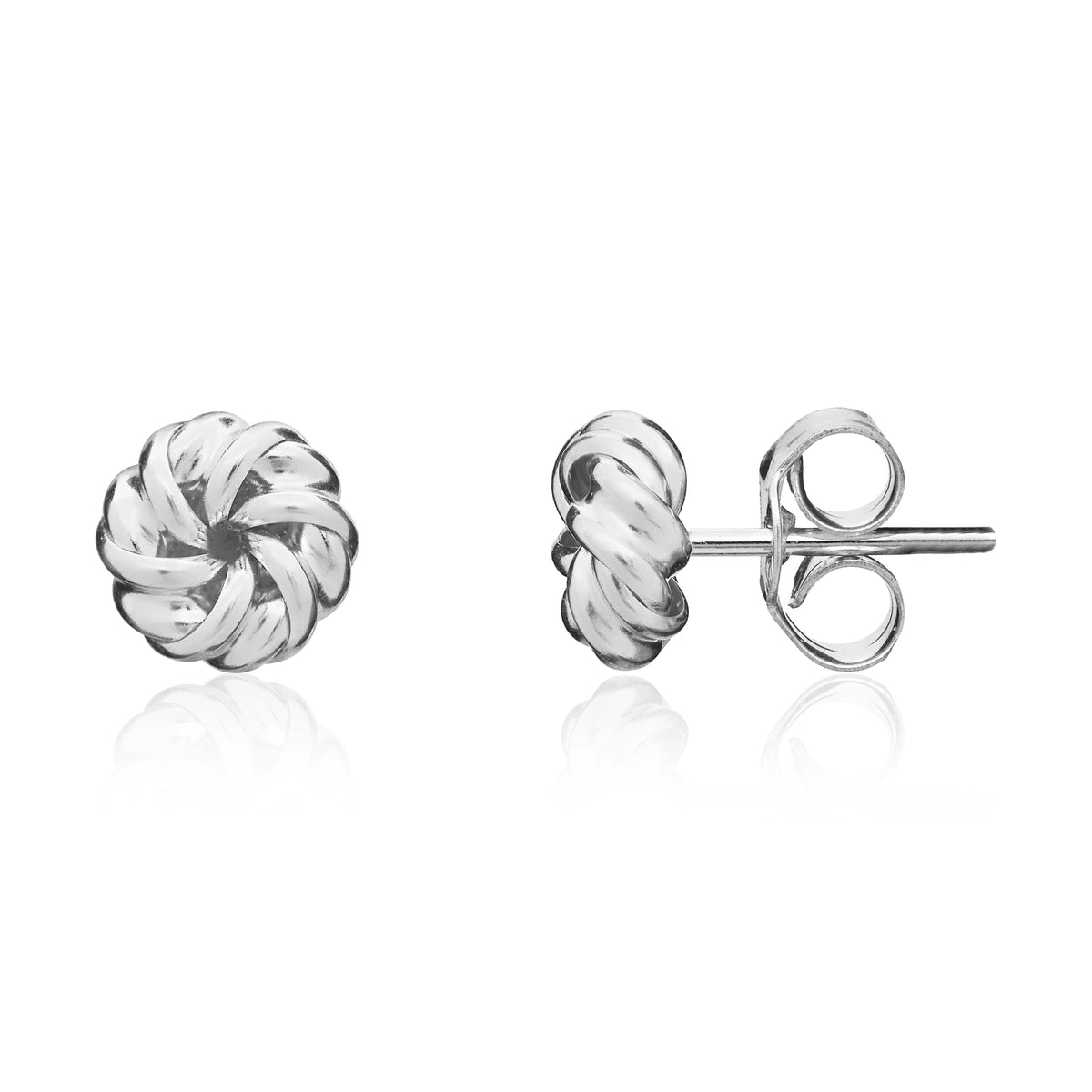 9CT WHITE GOLD SMALL SWIRL KNOT STUD EARRINGS