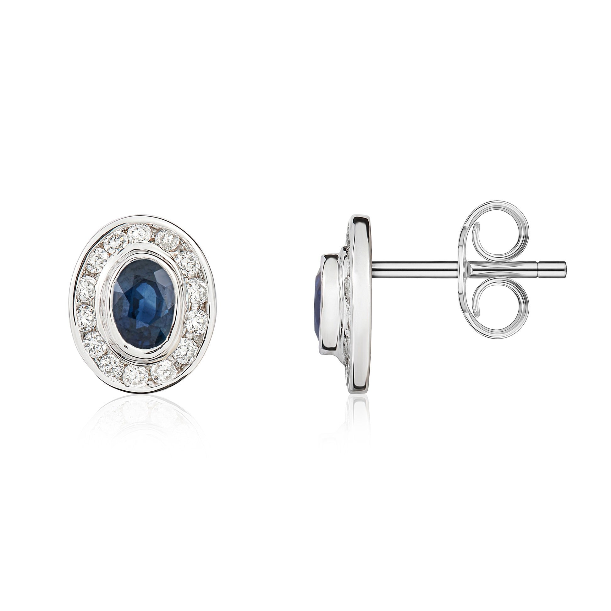 9CT WG 4X3 OVAL SAPPHIRE & DIAMOND CLUSTER EARRINGS