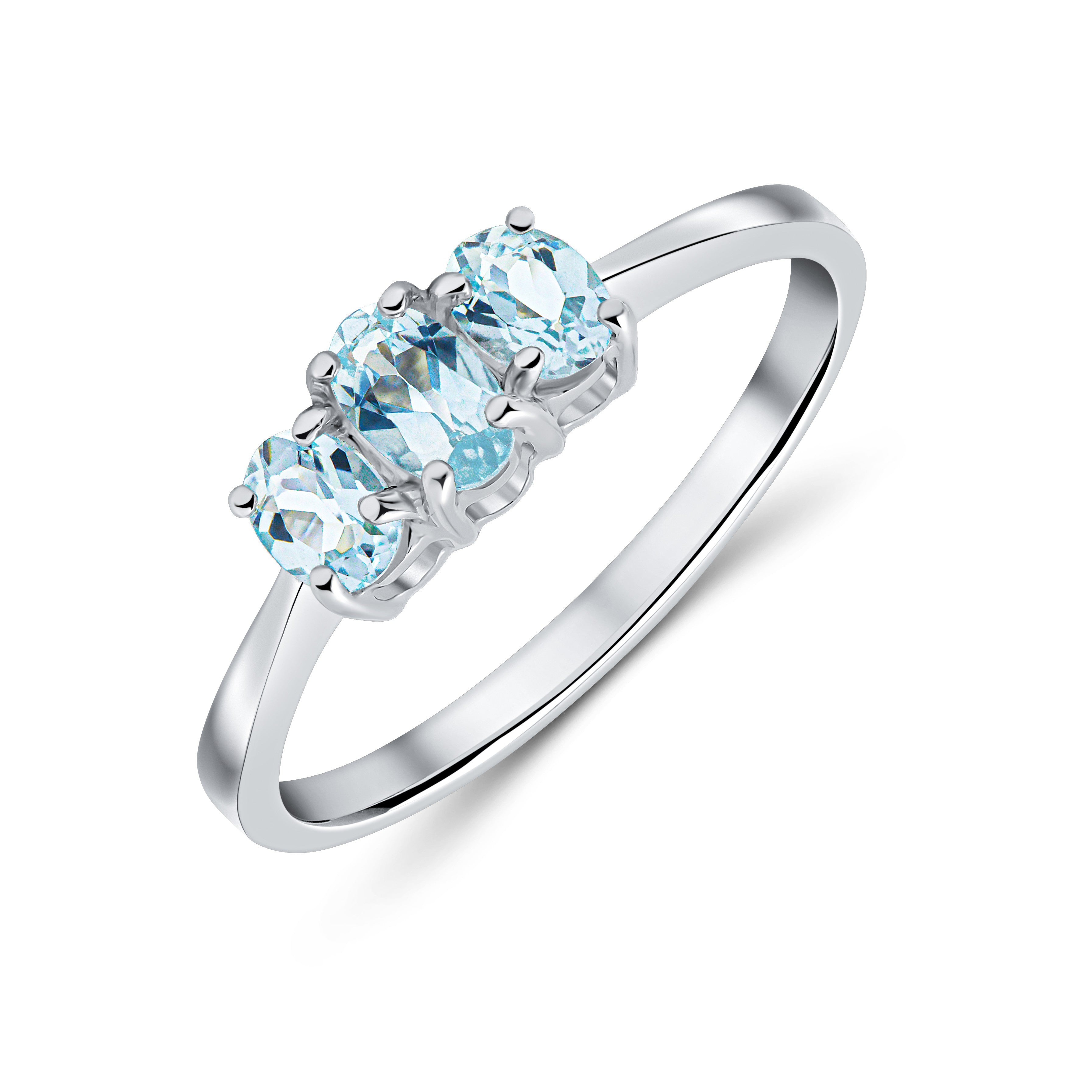 9CT WG OVAL AQUA 3ST CLAW SET RING