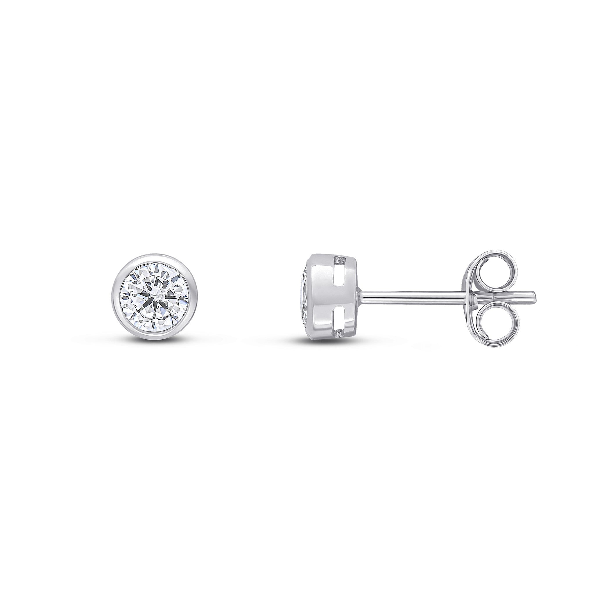 9CT WG 4MM ROUND CZ RUBOVER STUD EARRINGS