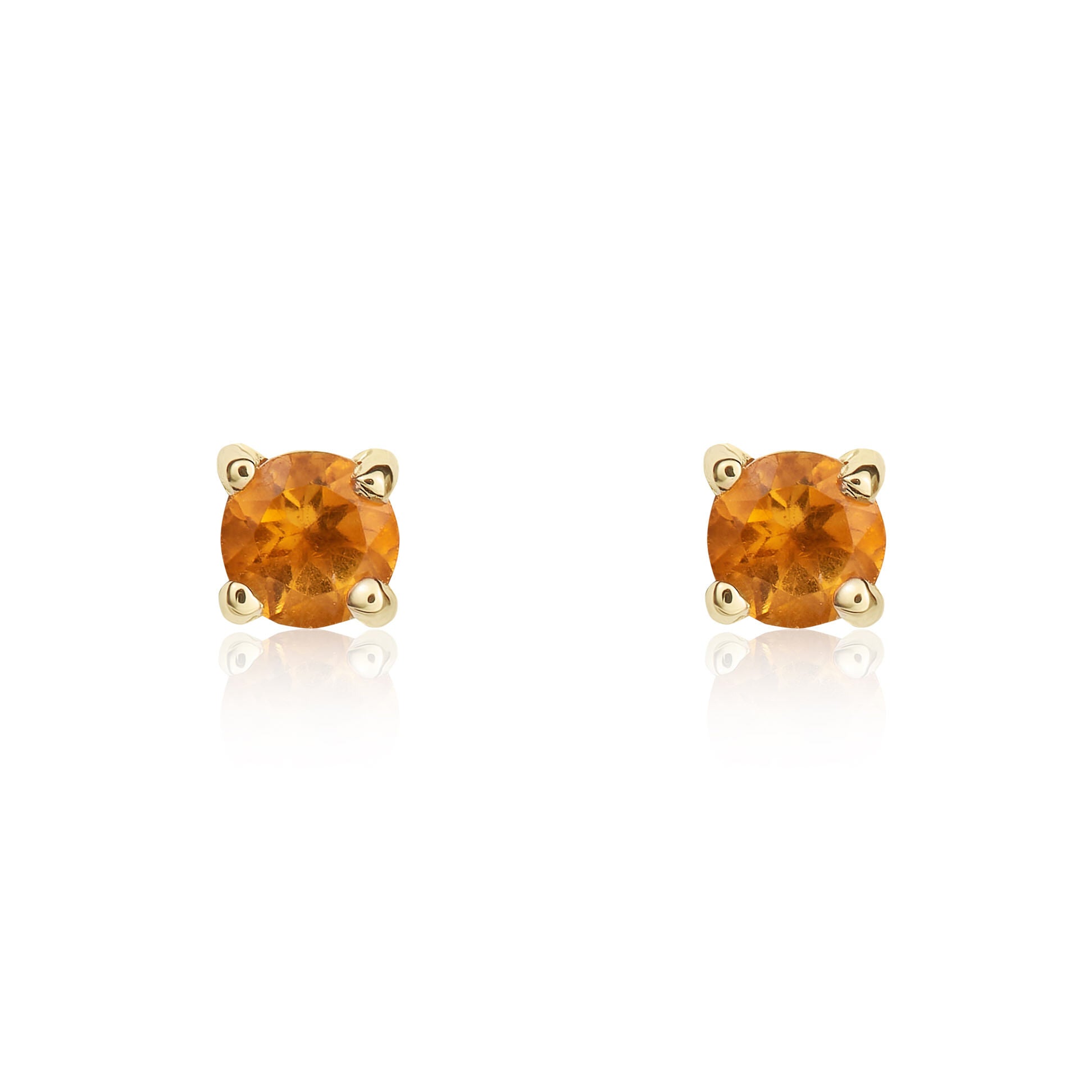 9CT YG 3MM ROUND CITRINE 4 CLAW STUD EARRINGS