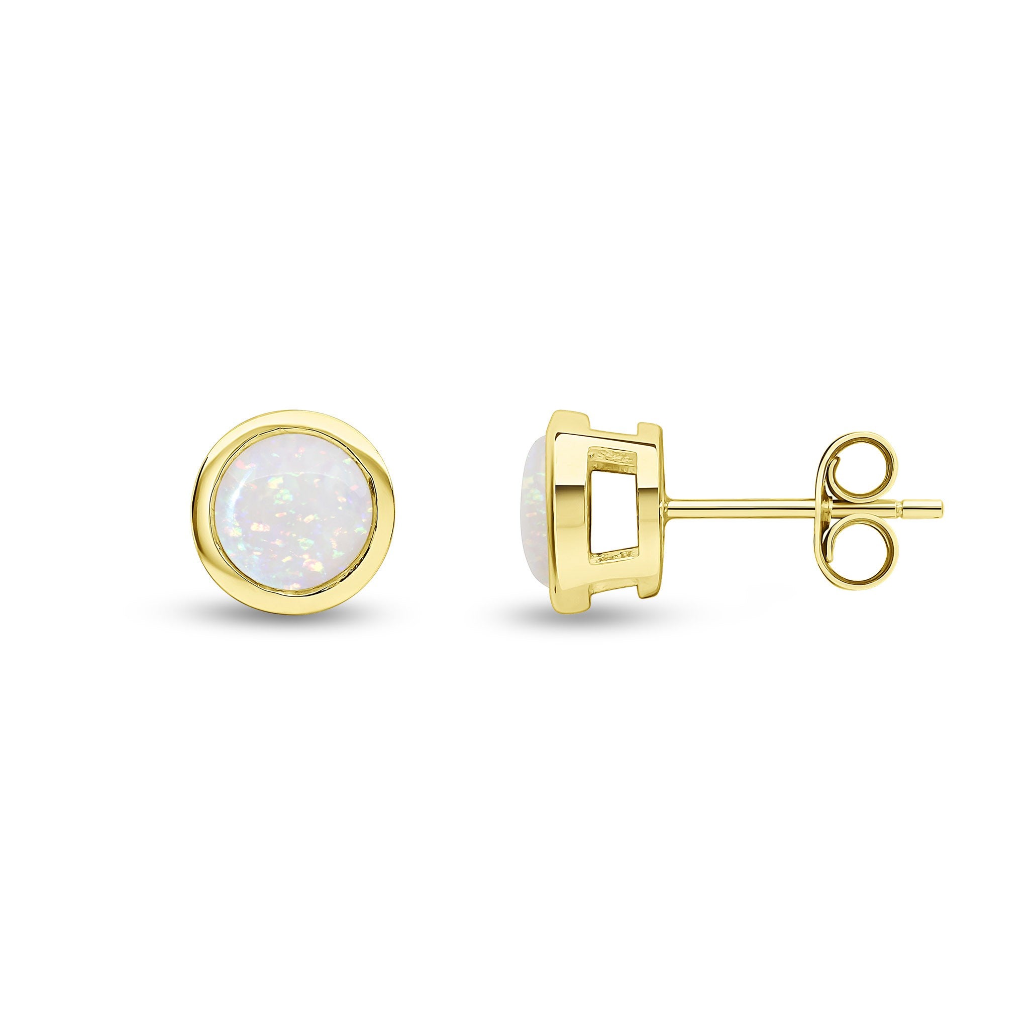 9CT YG 6MM ROUND OPAL RUBOVER EARRINGS