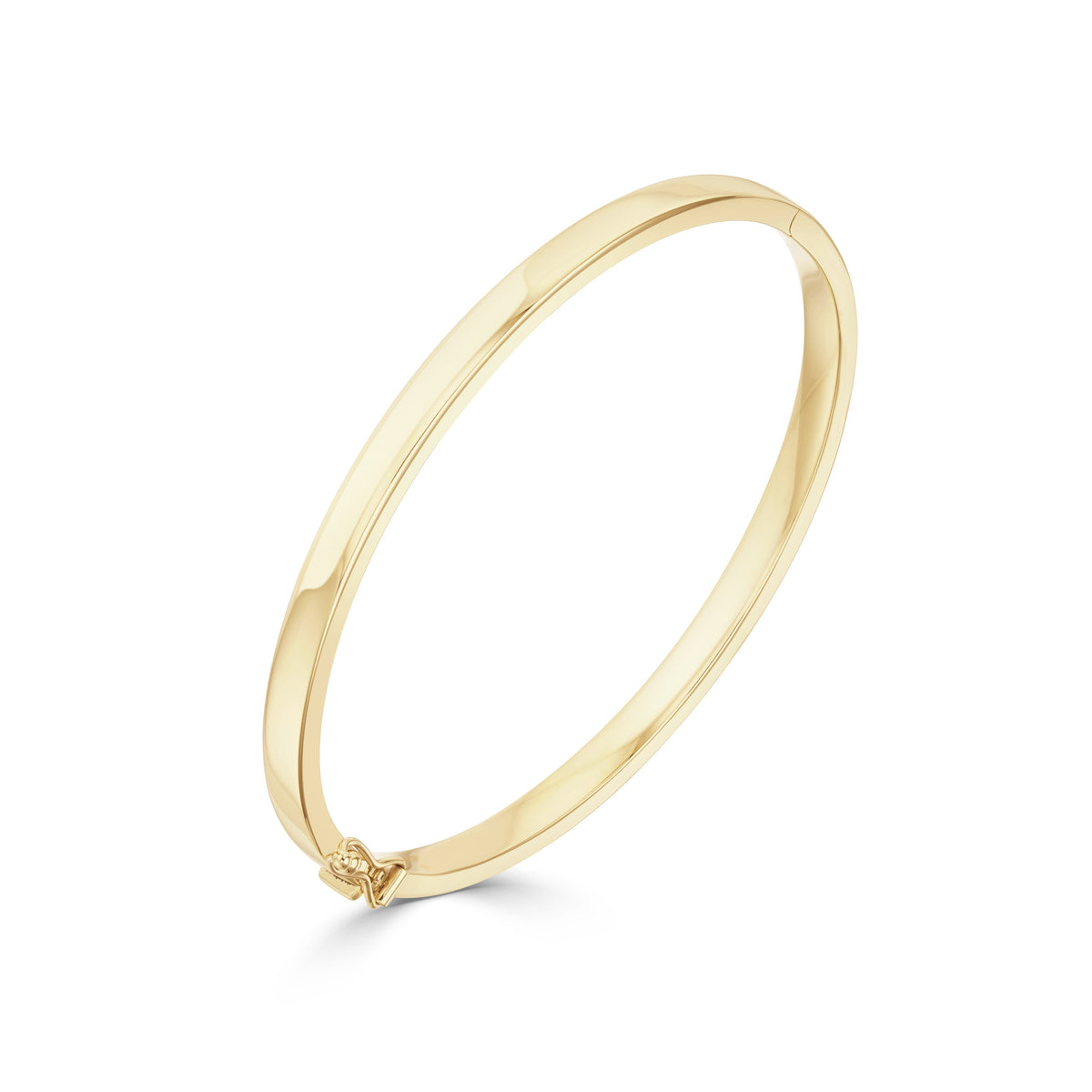 9CT YELLOW GOLD 4MM SQUARE SECTION HINGED SOLID BANGLE