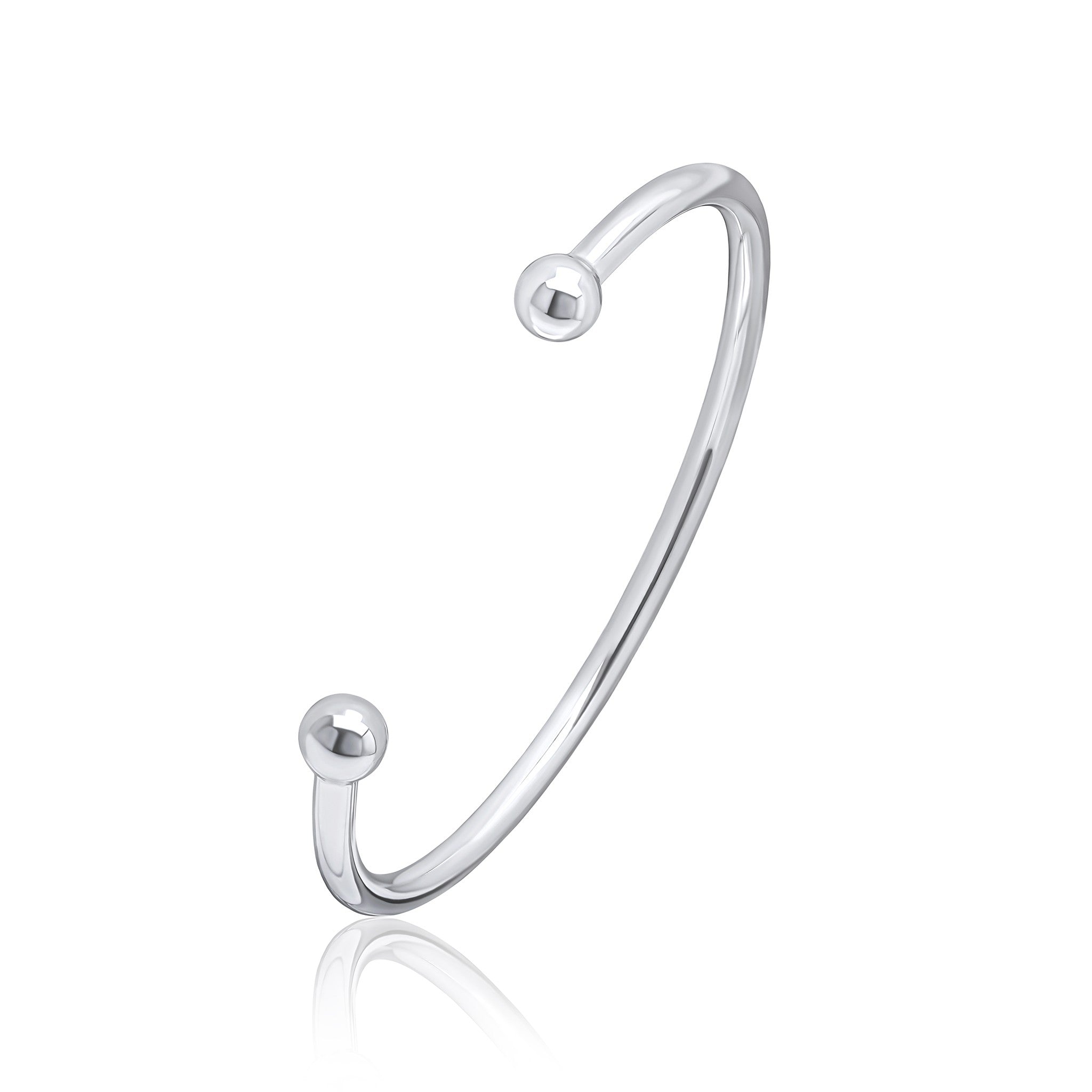Silver 4mm Round Torque Bangle (8mm end beads)