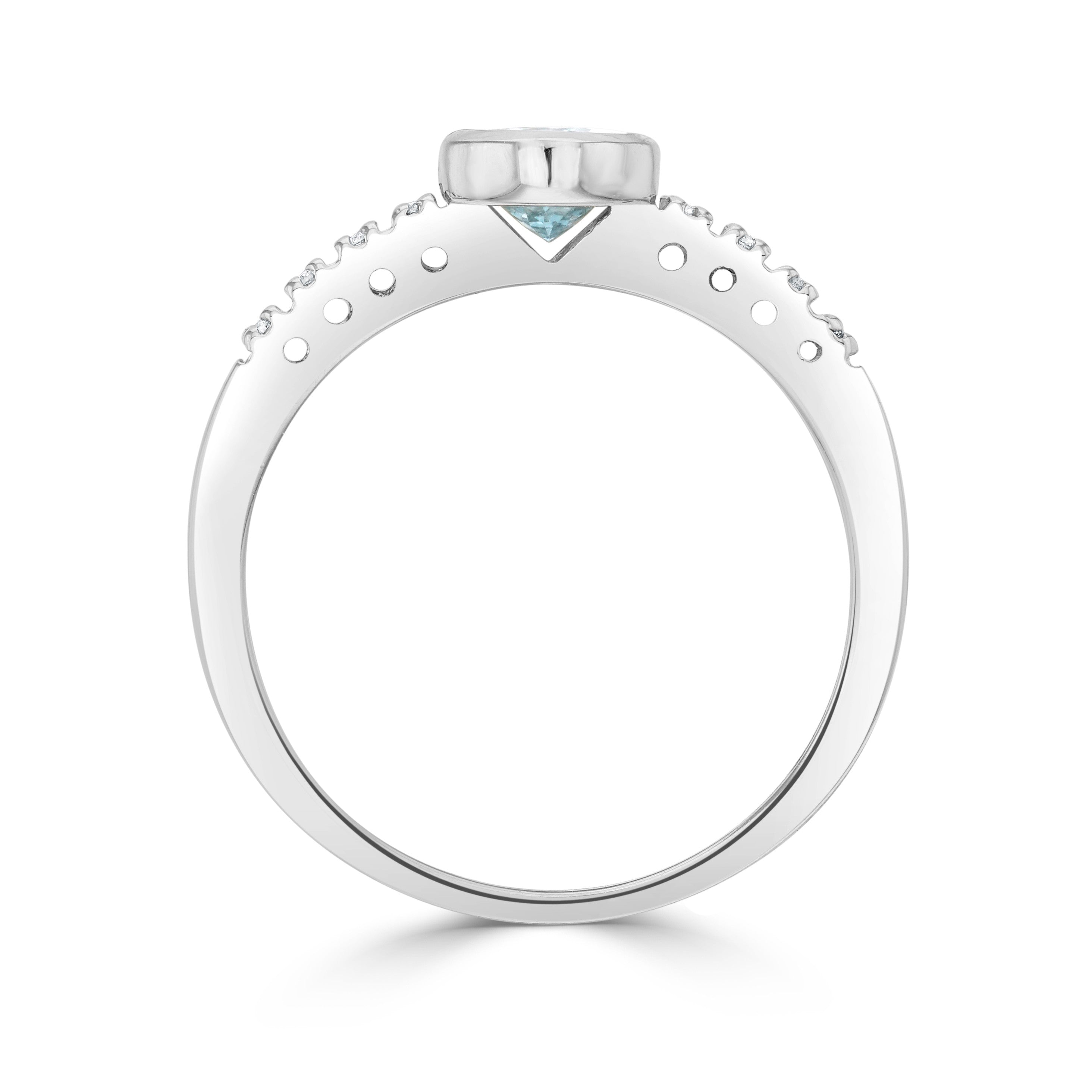 9CT WG RUBOVER 7X5 OVAL AQUA SINGLE STONE RING WITH CLAW SET DIAMOND SHOULDERS