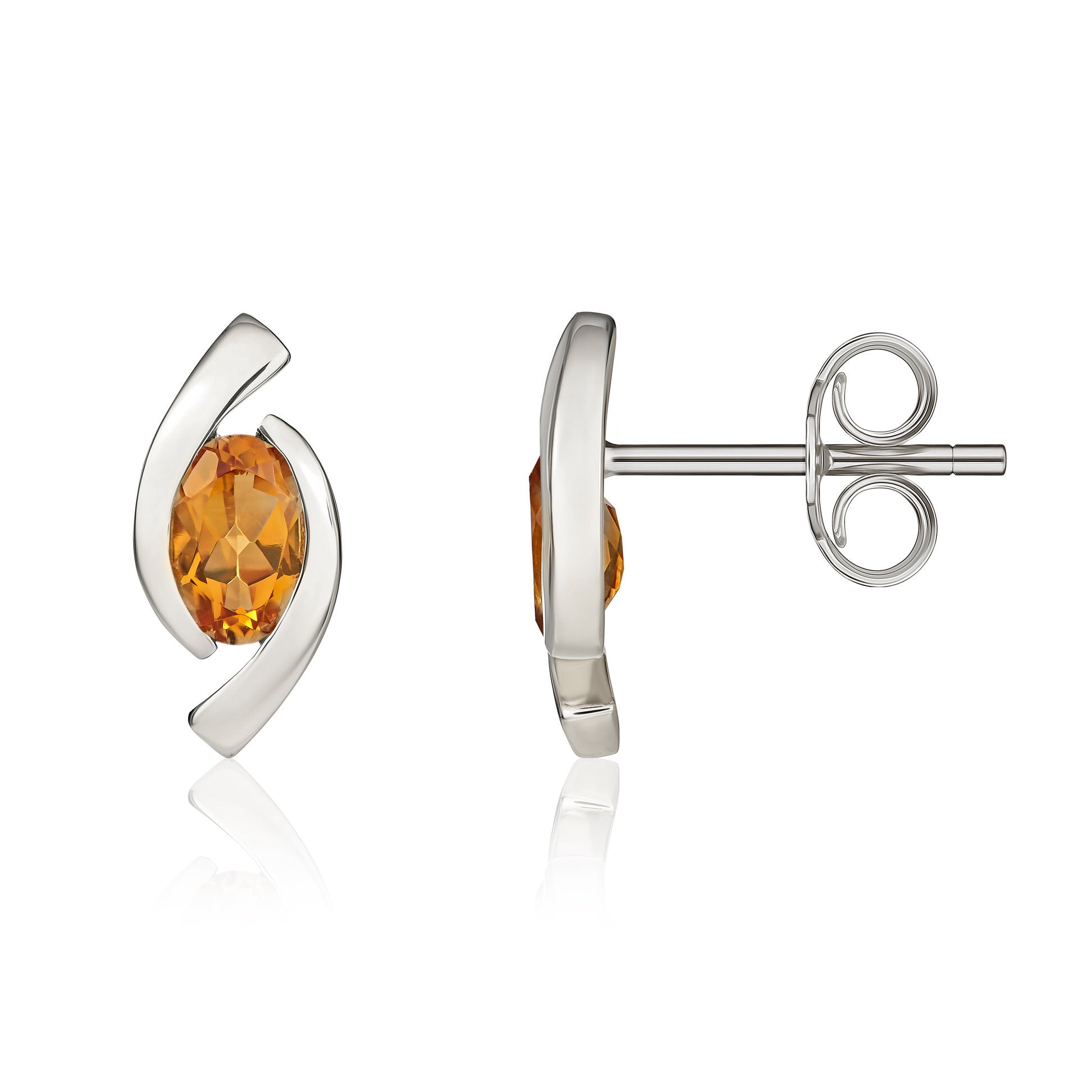 9CT WG 6X4 OVAL CITRINE 'EYE' STUD EARRINGS