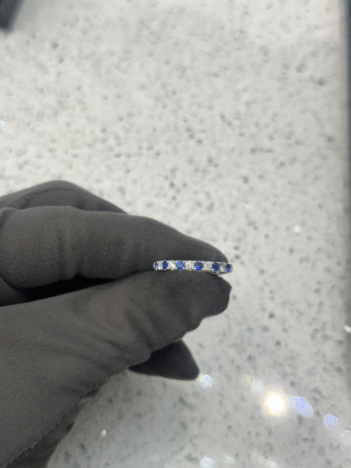 18ct White Gold Sapphire & Diamond Half Eternity Ring