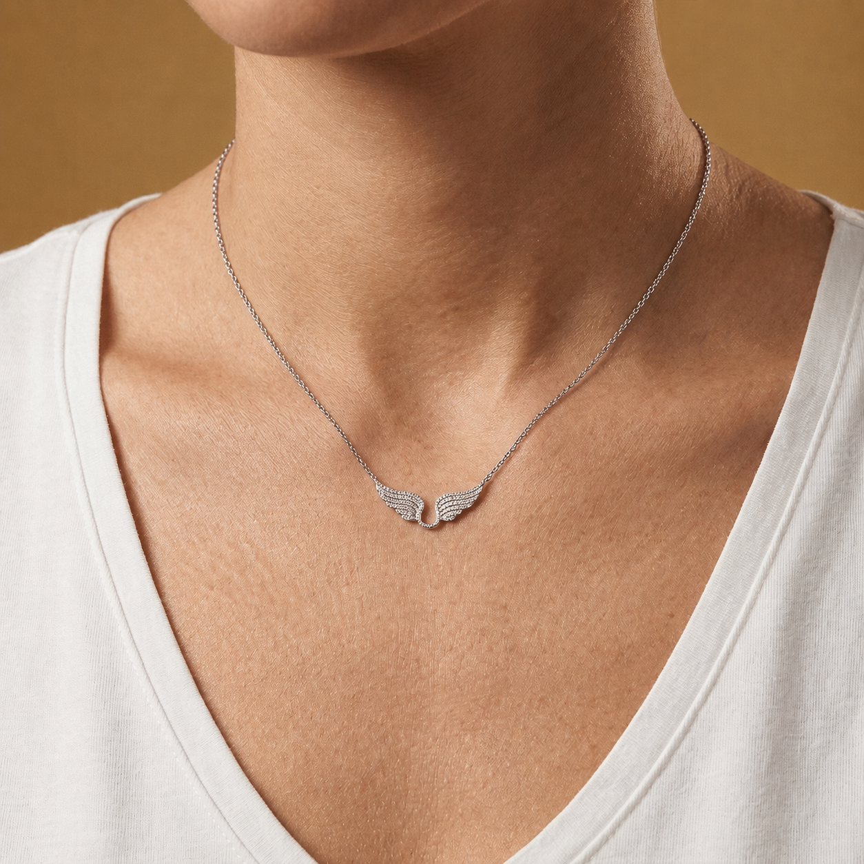 Sterling Silver Wide Angel Wings Necklace