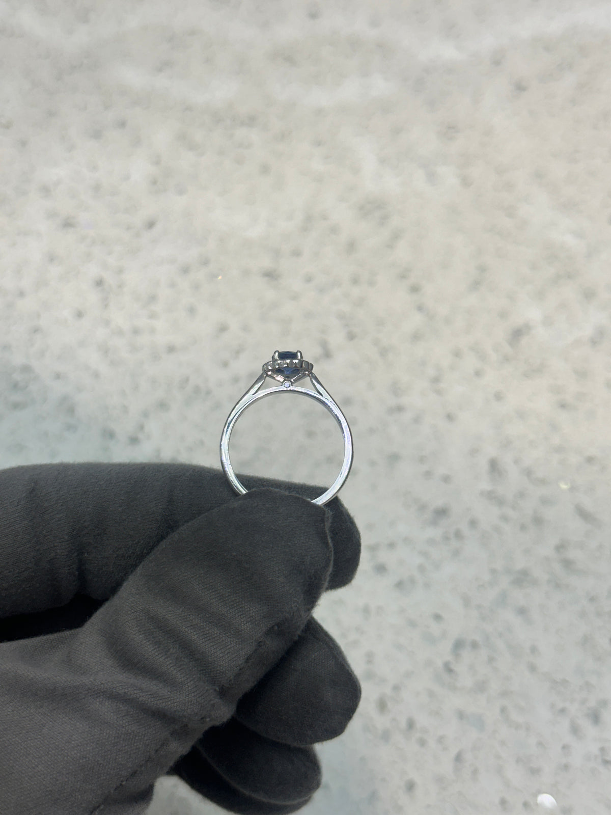 18ct White Gold Blue Sapphire & Diamond Halo Ring