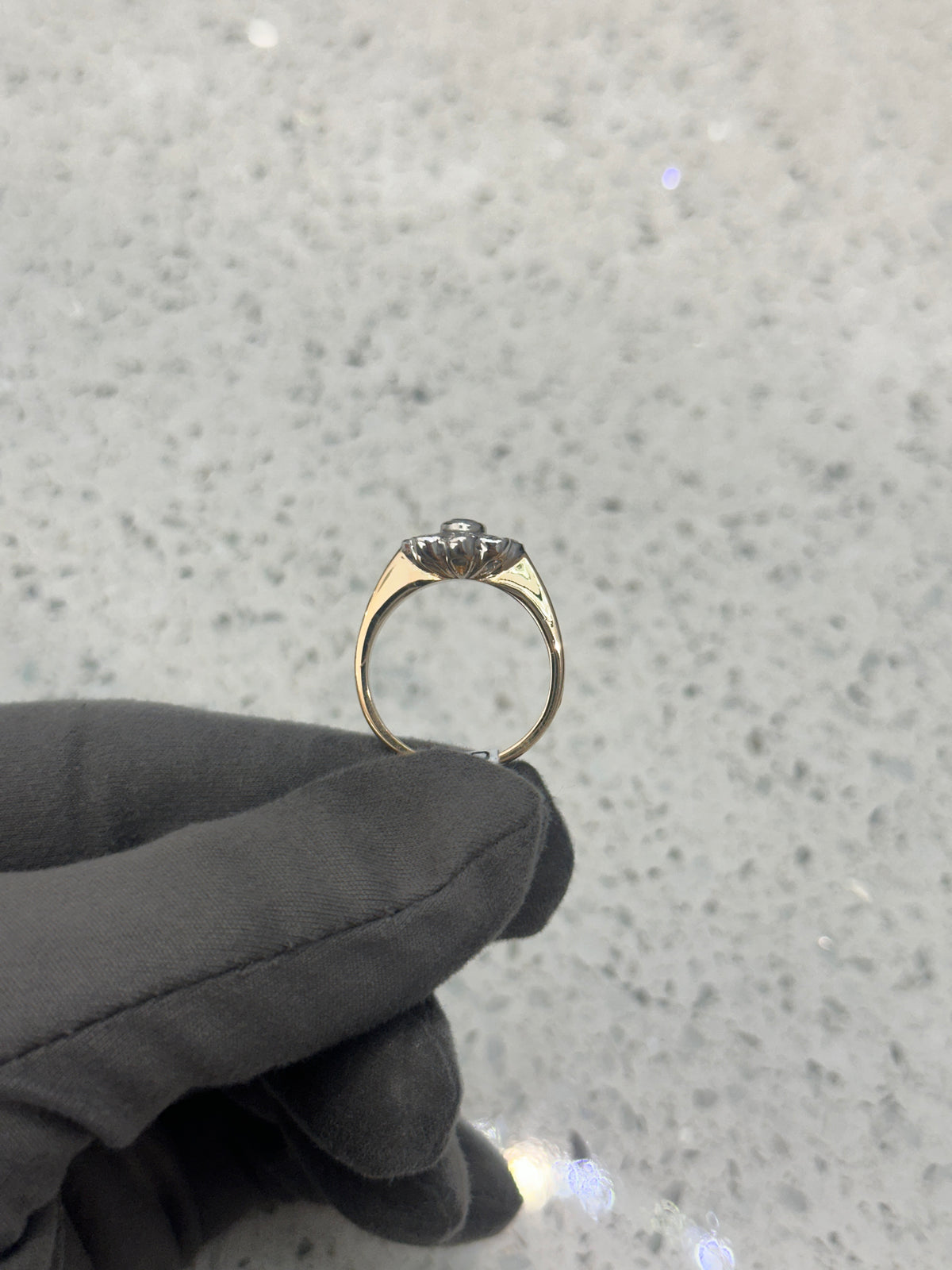 9ct Yellow Gold Platinum head Blue Sapphire & Diamond Cluster Ring