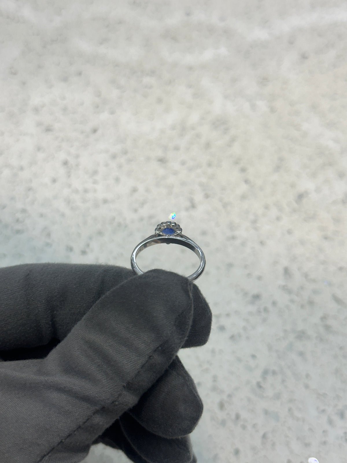 18ct White Gold Blue Sapphire & Diamond Halo Ring