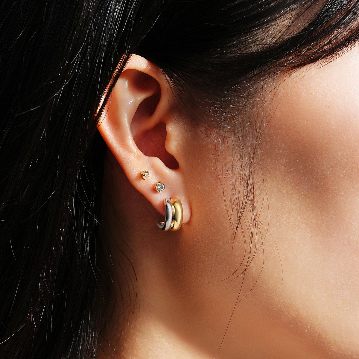 Two-Tone Duet Mixed Huggie Hoop Earrings