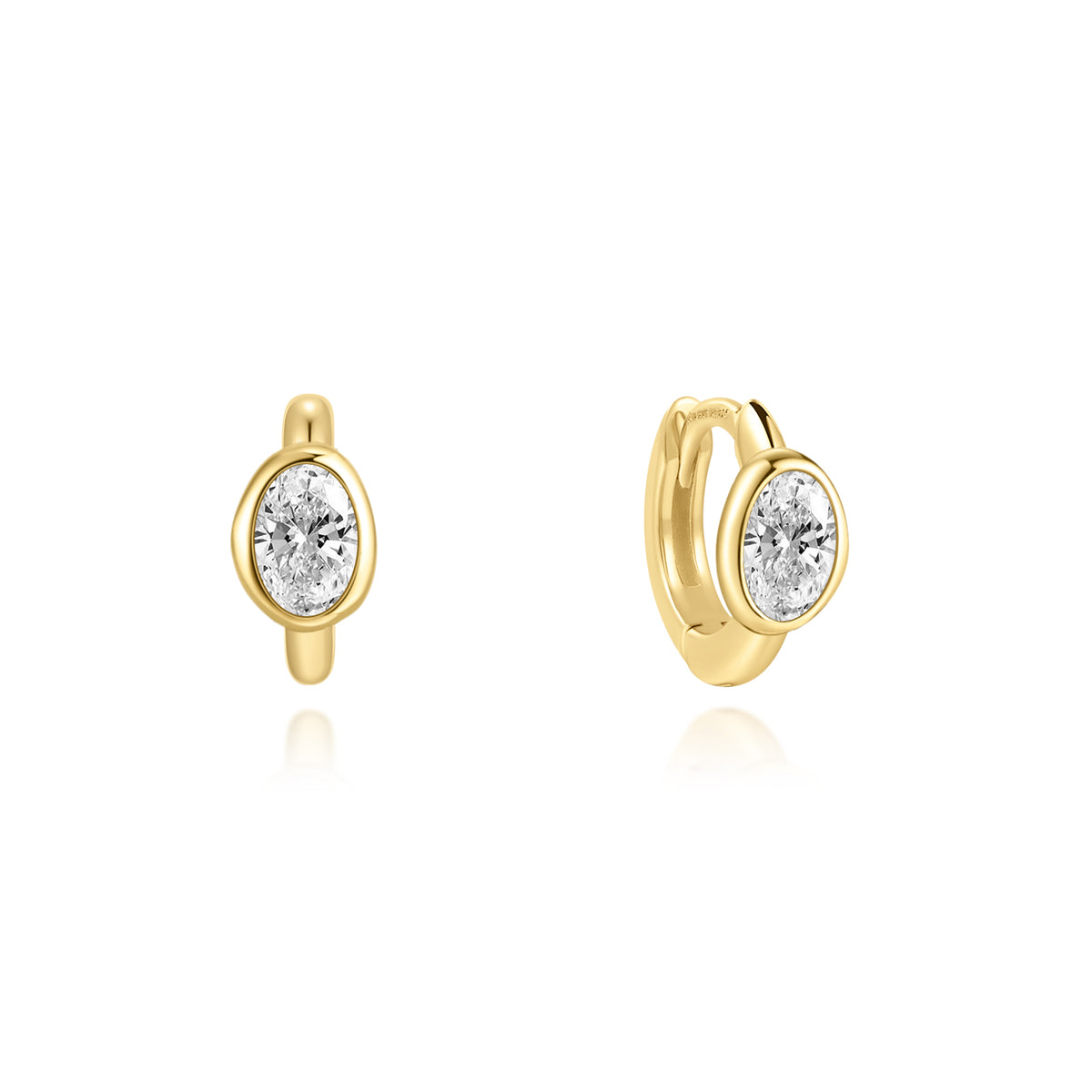 Gold Bezel Organic Pebble Huggie Hoop Earrings