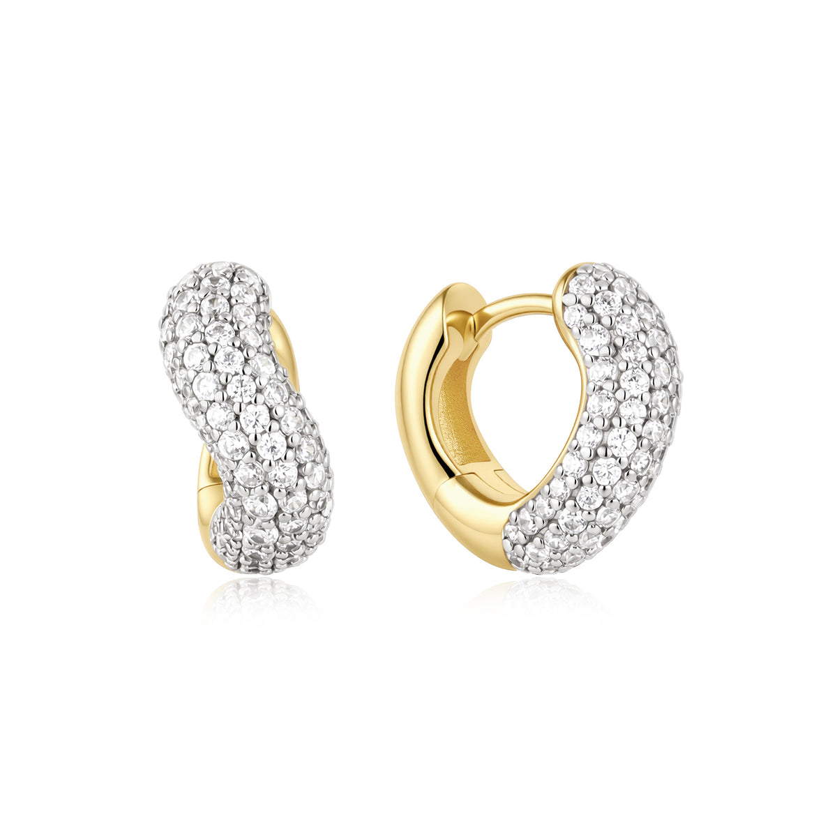 Gold Chunky Pavé Wave Huggie Hoop Earrings