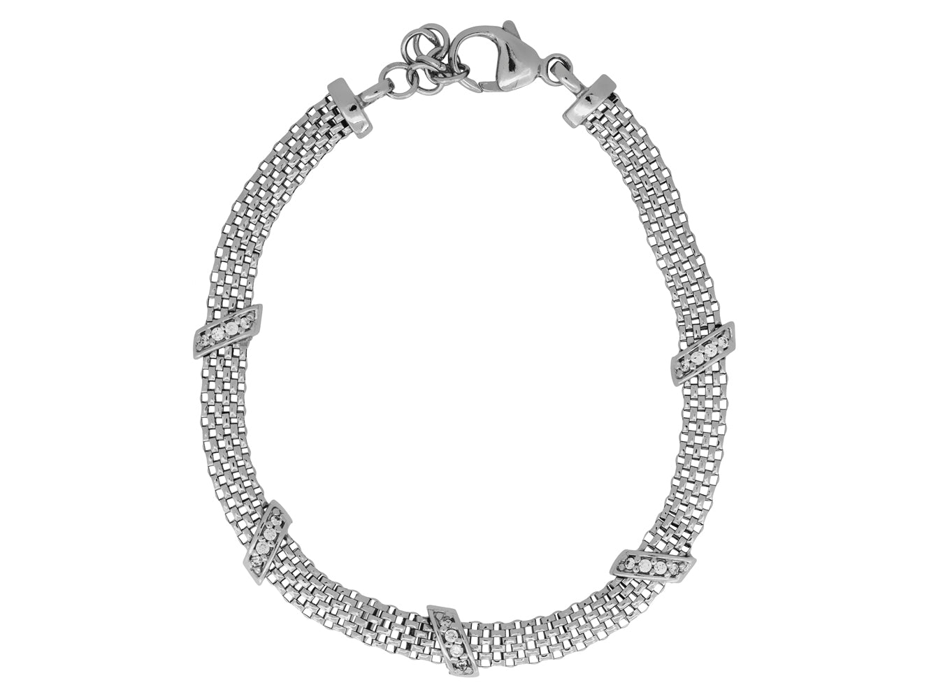 Sterling Silver Mesh Bracelet With 5 CZ Bars