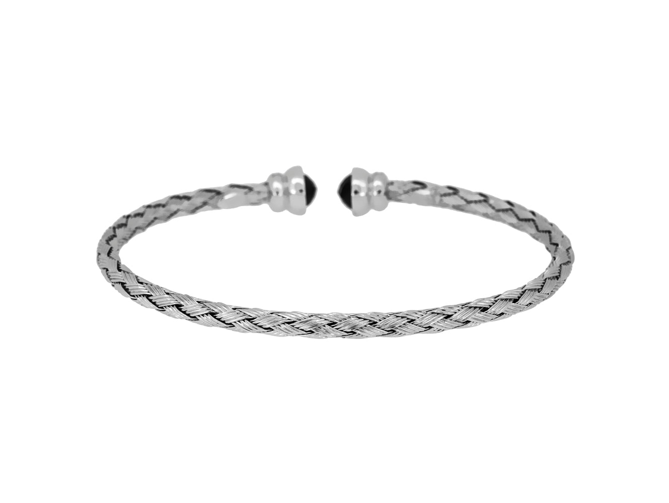 Sterling Silver Rope Weave Effect Bangle With Amethyst And Cubic Zirconia