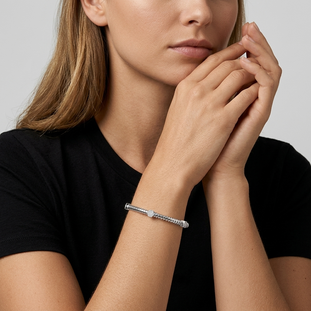 Sterling Silver Cuff Stacking Bangle Set With Three Hexagon Shapes