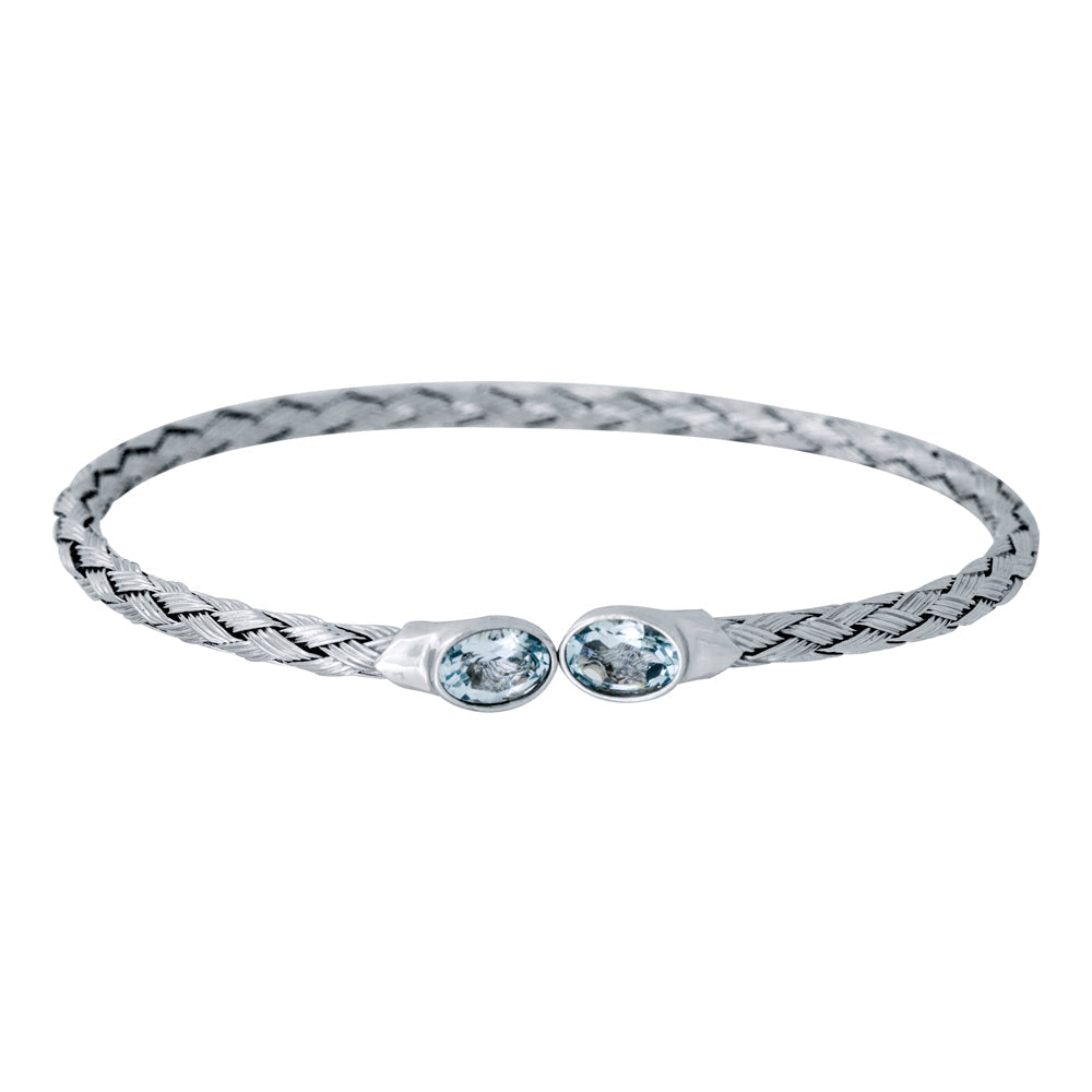 Sterling Silver Rope Weave Effect Bangle With Blue Topaz