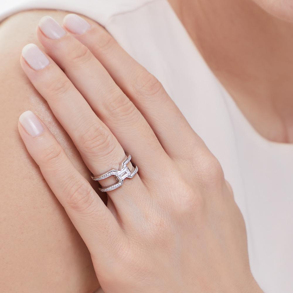 Sterling Silver Half Carat Emerald Cut Cubic Zirconia Ring