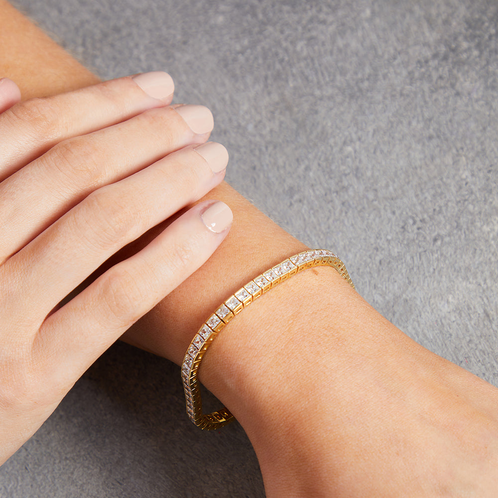 Yellow Gold 10ct Cubic Zirconia Princess Cut Tennis Bracelet