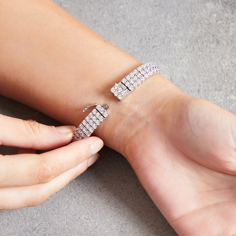 Sterling Silver Triple Row 30ct Cubic Zirconia Tennis Bracelet