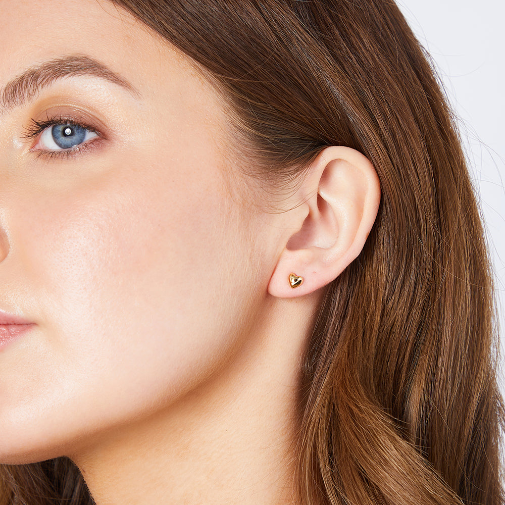 Yellow Gold Plain Bubbly Heart Stud Earrings