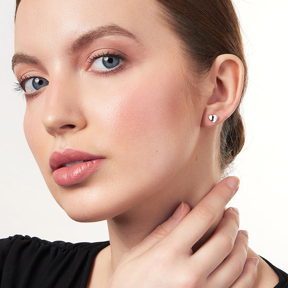 Sterling Silver Offset Heart Stud Earrings