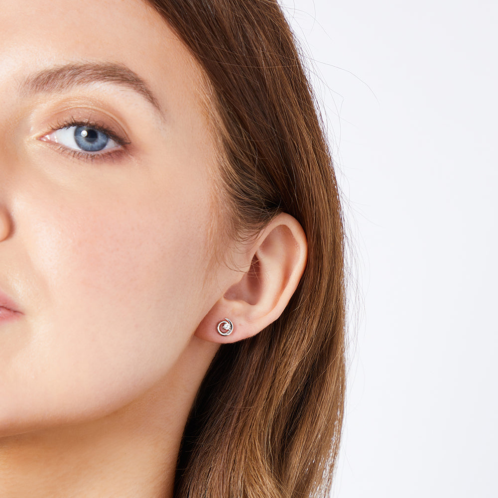 Sterling Silver Spiral Sparkling Cubic Zirconia Centre Earrings
